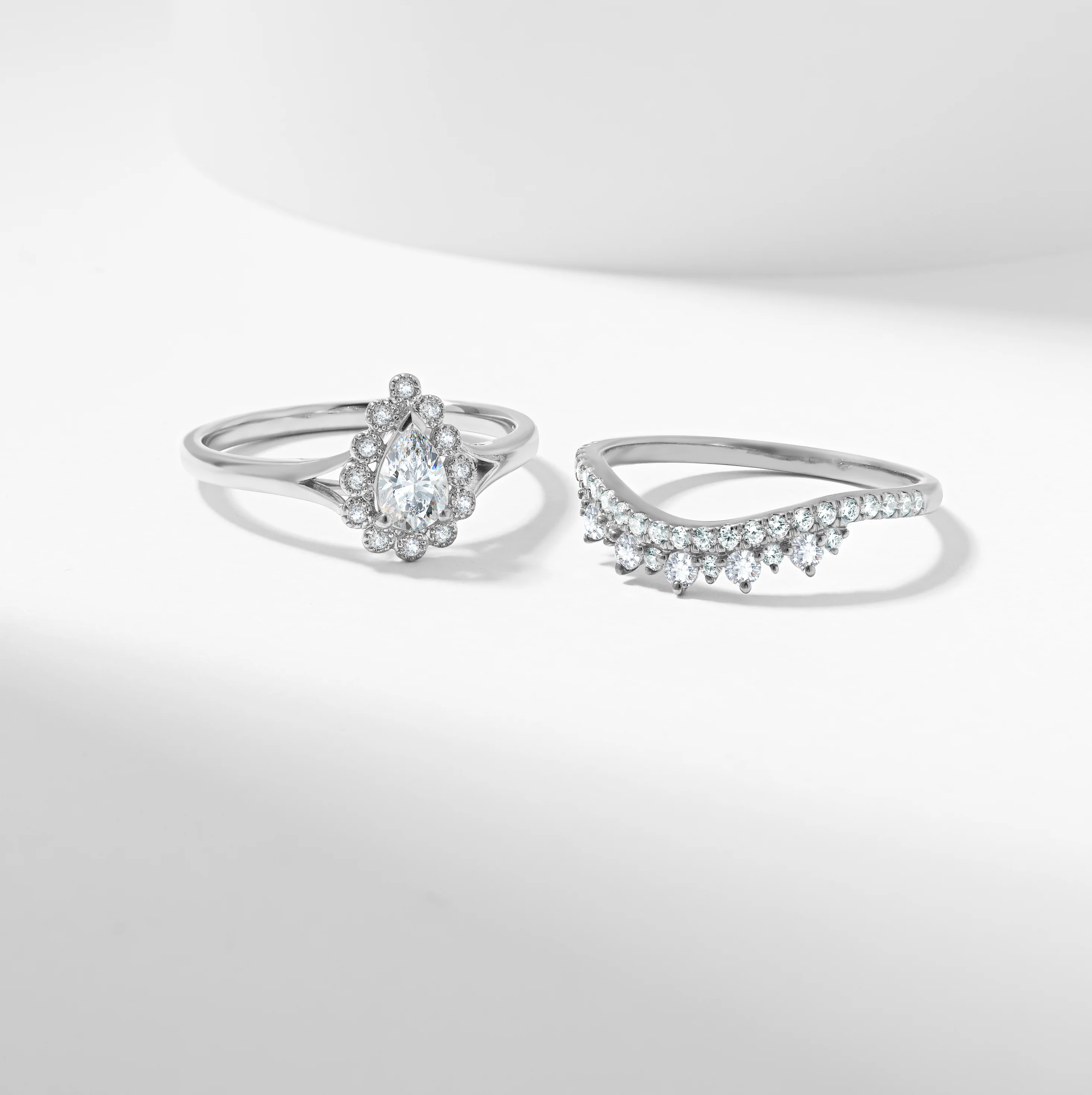 Pear Lab Grown Diamond Halo Tiara Bridal Set 0.9tdw - Image 7