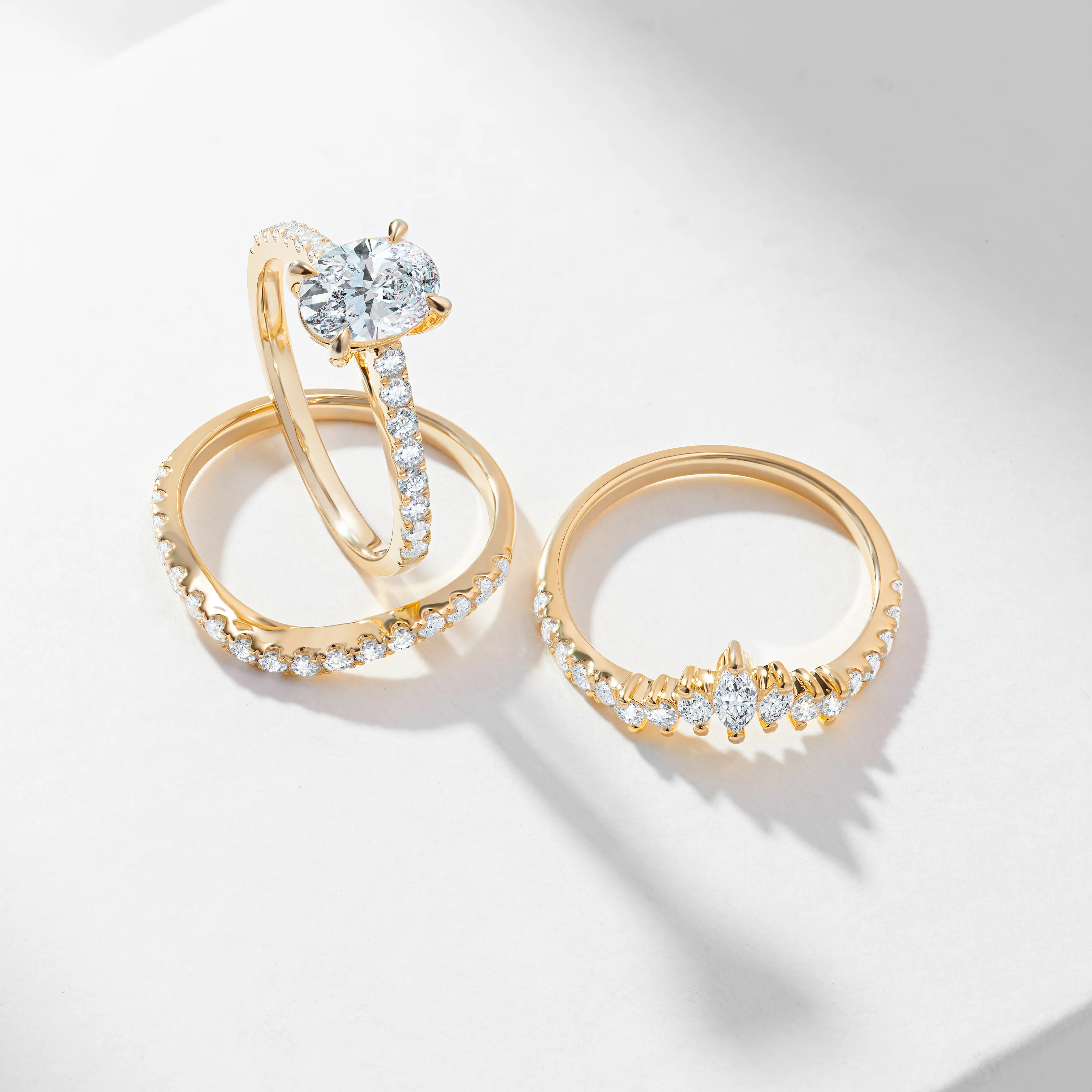 9K white Gold 1.25ct Oval Diamond Centre With Marquise And Round Brilliant Contoured Wedding And Eternity Rings Bridal Set 2.0tdw - Image 4