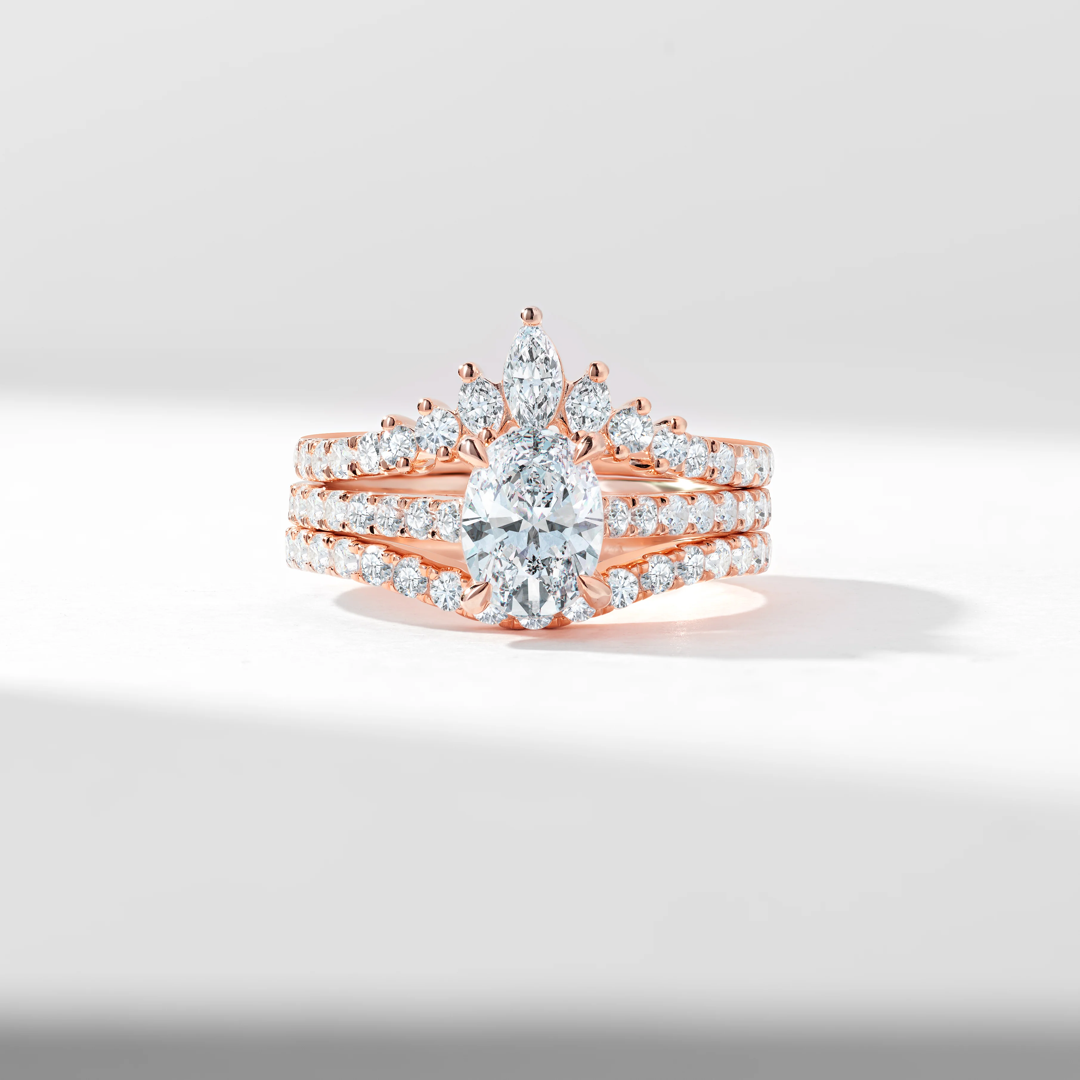 9K white Gold 1.25ct Oval Diamond Centre With Marquise And Round Brilliant Contoured Wedding And Eternity Rings Bridal Set 2.0tdw - Image 5