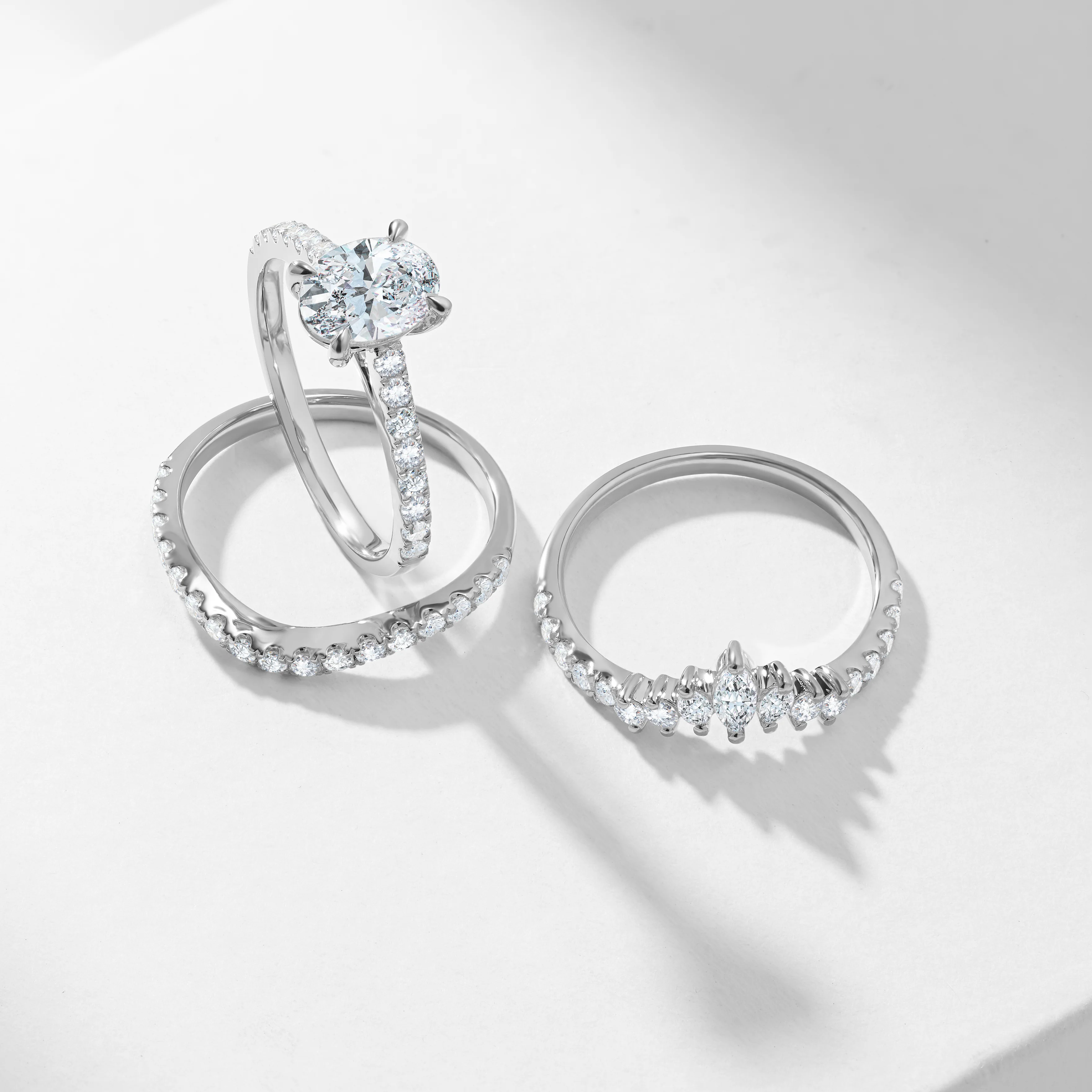 Platinum 1.25ct Oval Lab Diamond Centre With Marquise And Round Brilliant Contoured Wedding And Eternity Rings Bridal Set 2.0tdw - Image 3
