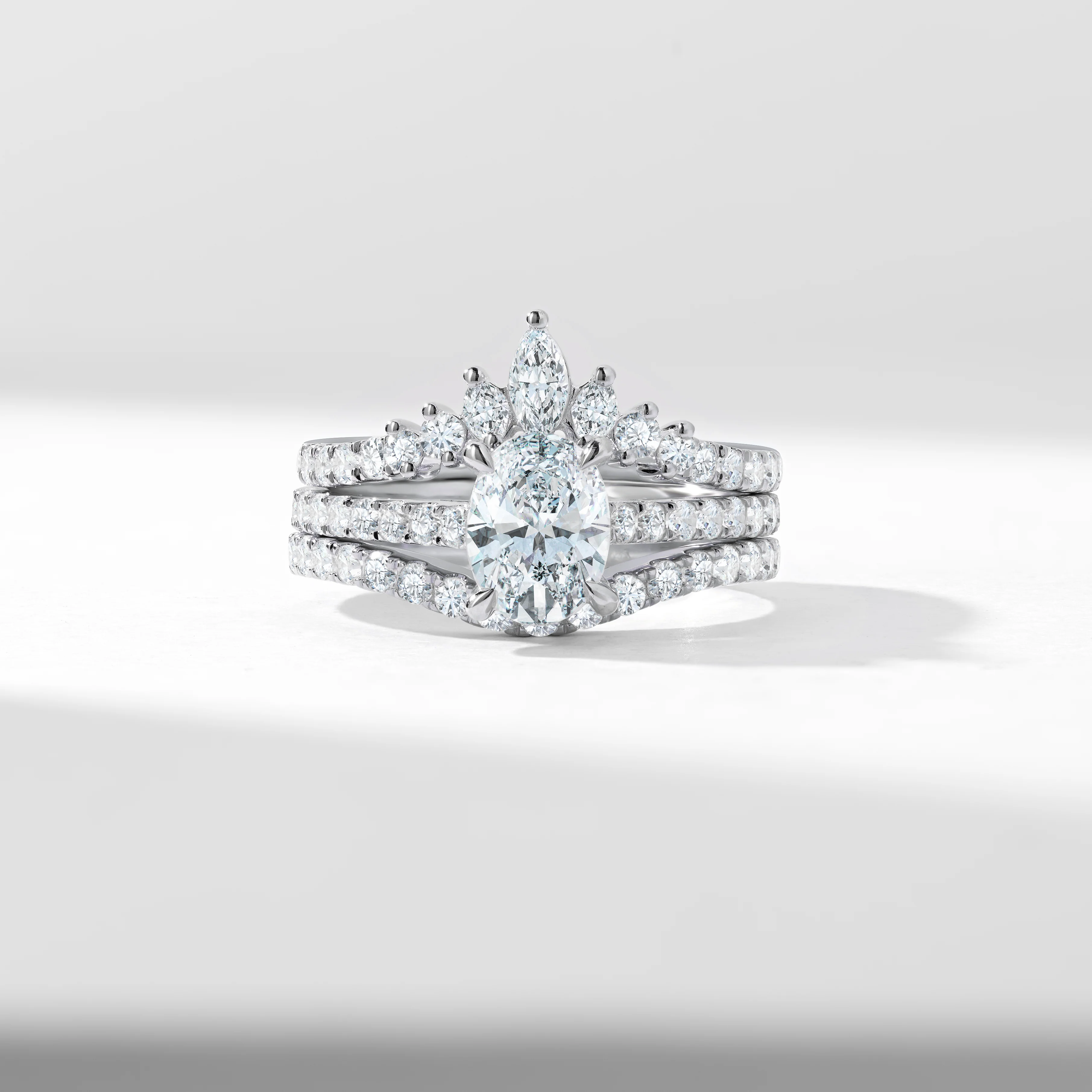 Platinum 1.25ct Oval Lab Diamond Centre With Marquise And Round Brilliant Contoured Wedding And Eternity Rings Bridal Set 2.0tdw - Image 9