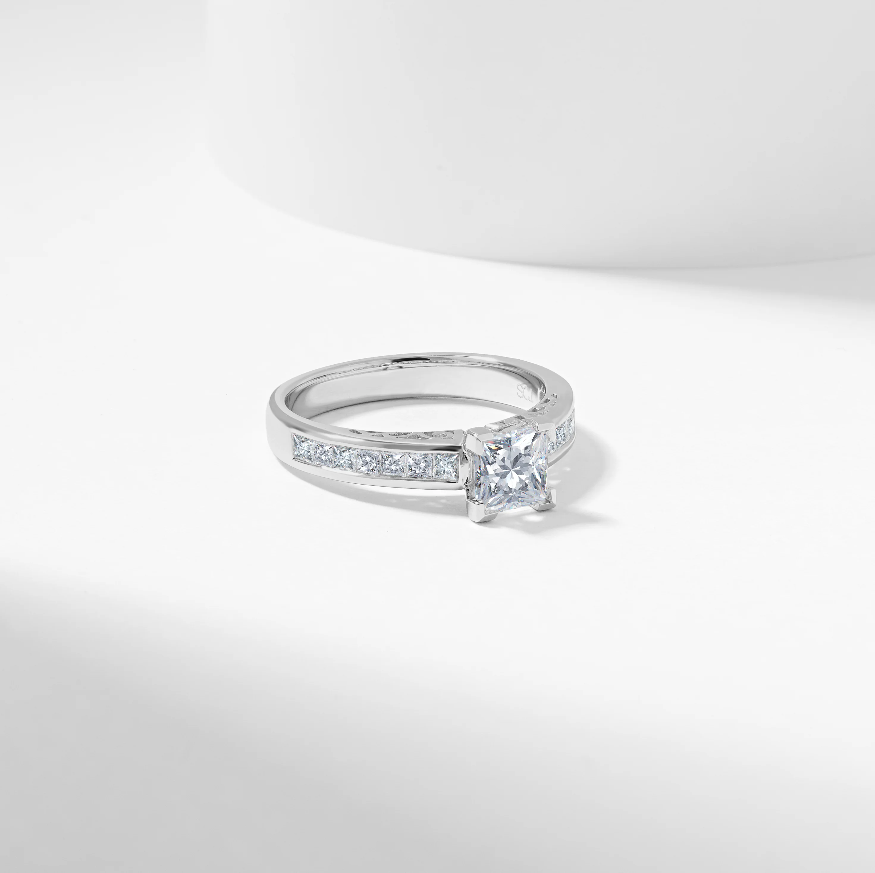 Princess Cut Lab Grown Diamond Solitaire With Shoulder Accents Engagement Ring 1.5tdw - Image 3