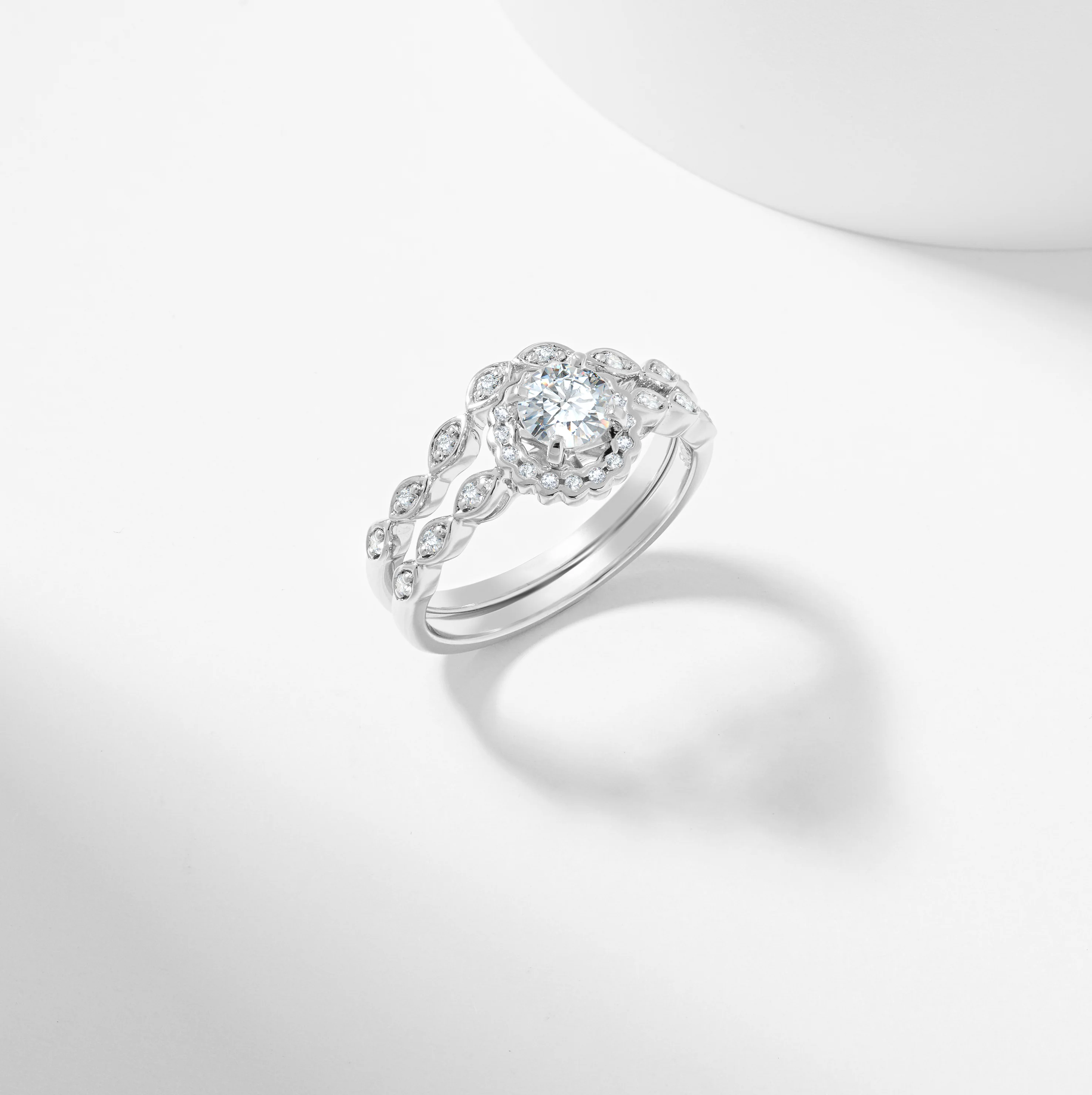 Round Brilliant Diamond Scallop Halo Bridal Set 0.7tdw - Image 2