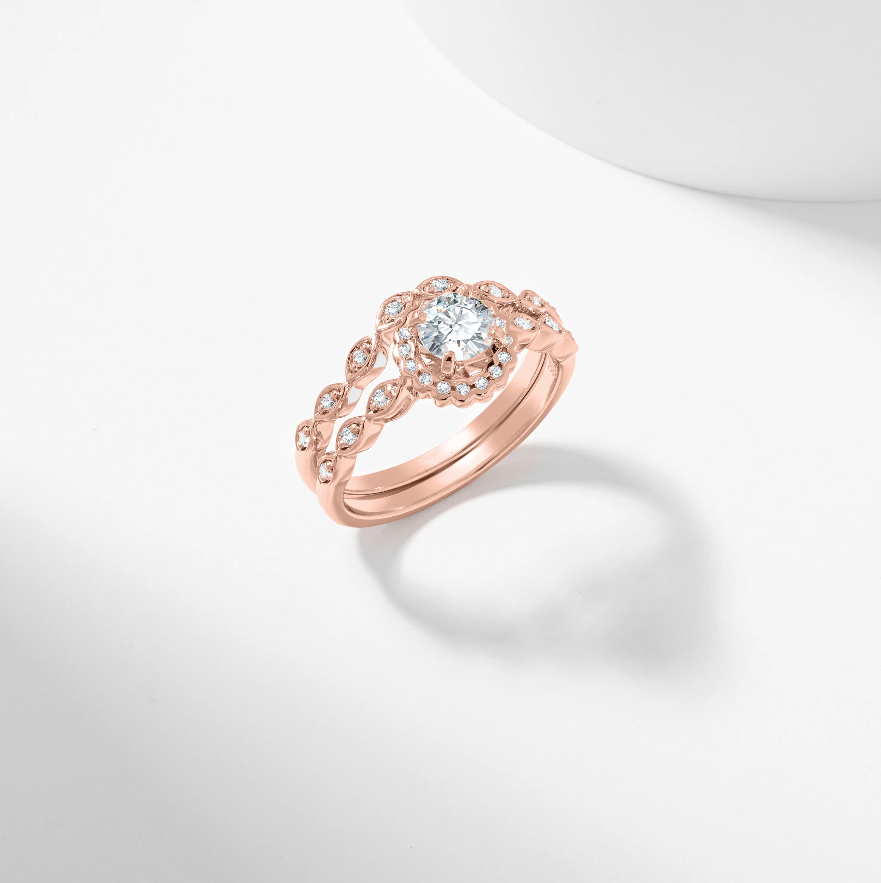 Round Brilliant Diamond Scallop Halo Bridal Set 0.7tdw - Image 3