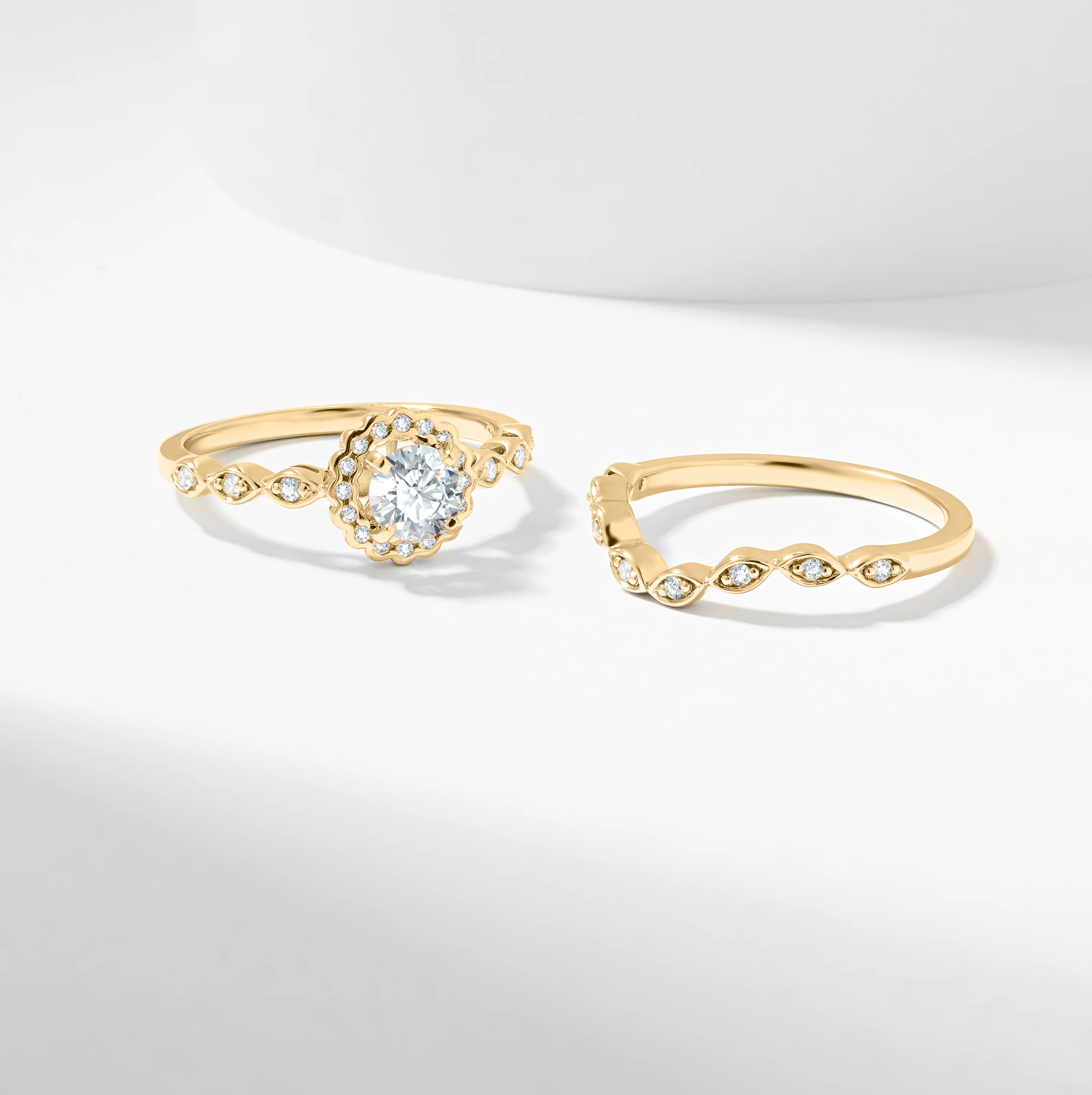 Round Brilliant Diamond Scallop Halo Bridal Set 0.7tdw - Image 5