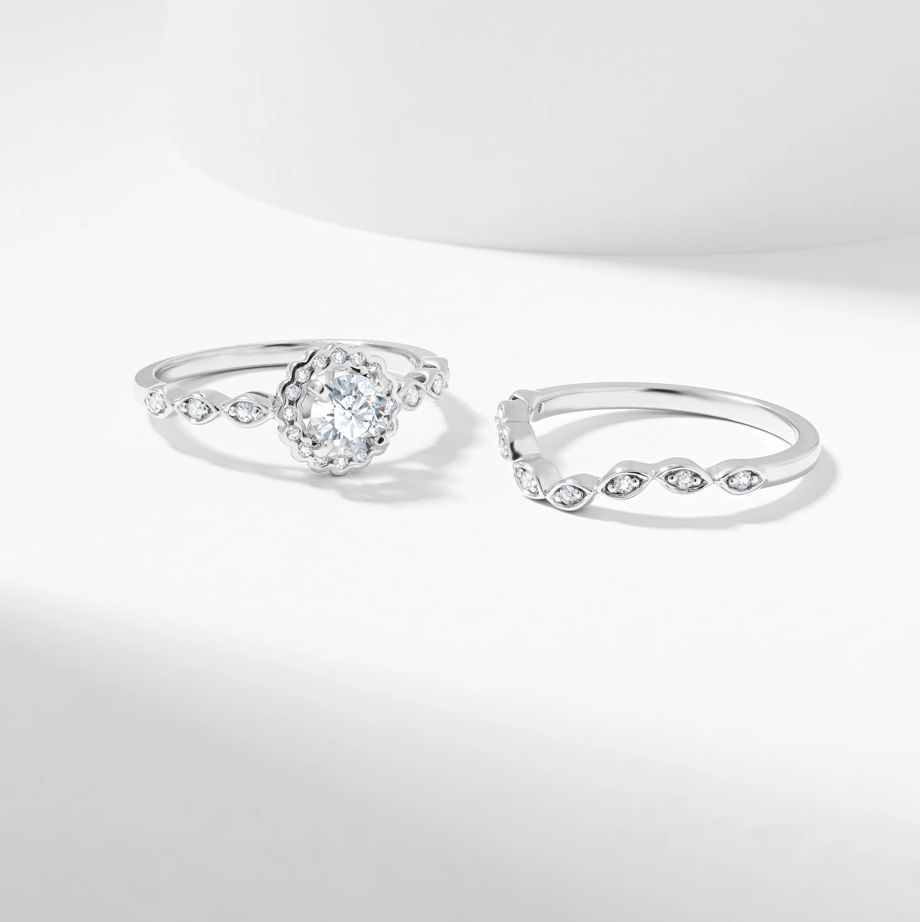 Round Brilliant Diamond Scallop Halo Bridal Set 0.7tdw - Image 6