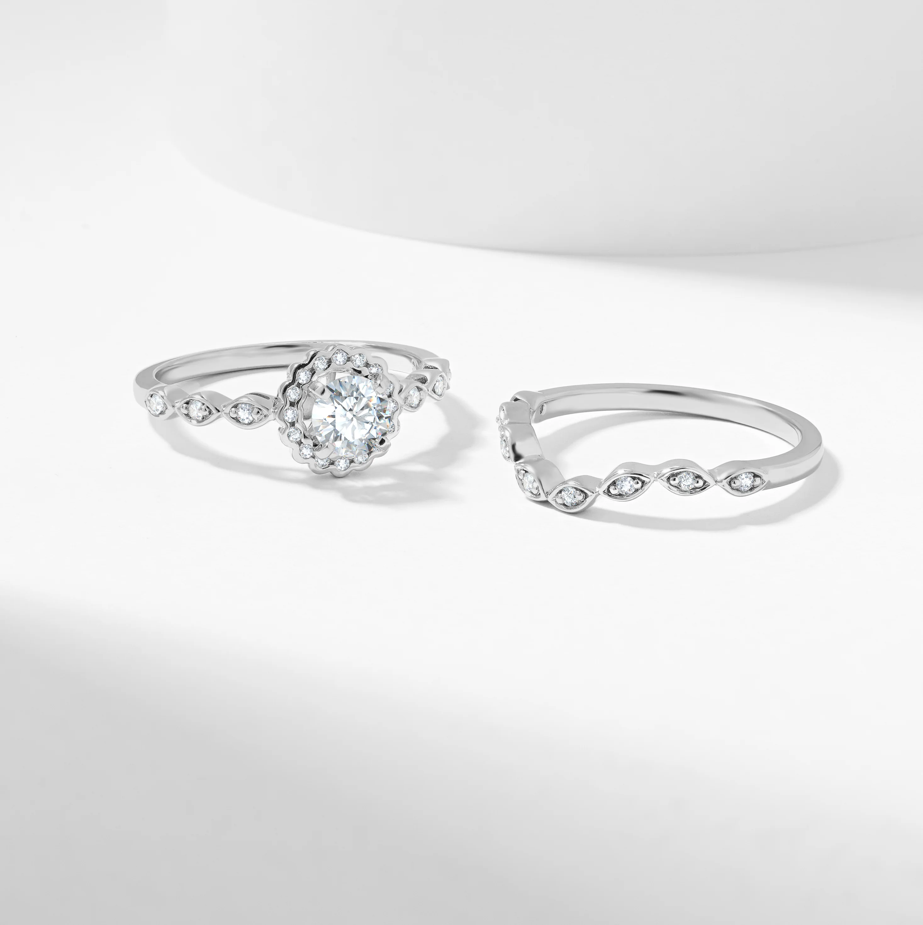 Round Brilliant Diamond Scallop Halo Bridal Set 0.7tdw - Image 7