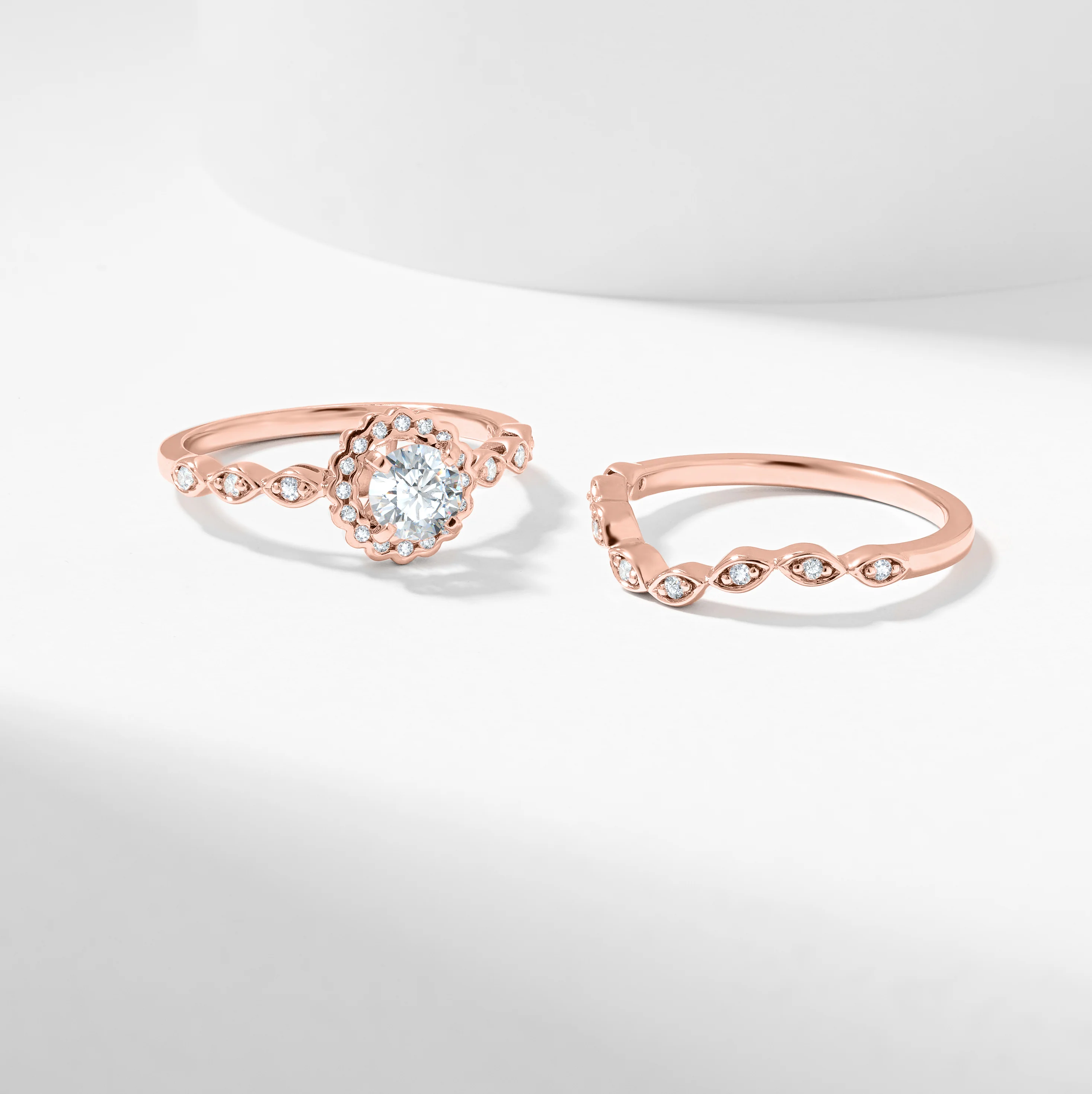 Round Brilliant Diamond Scallop Halo Bridal Set 0.7tdw - Image 8
