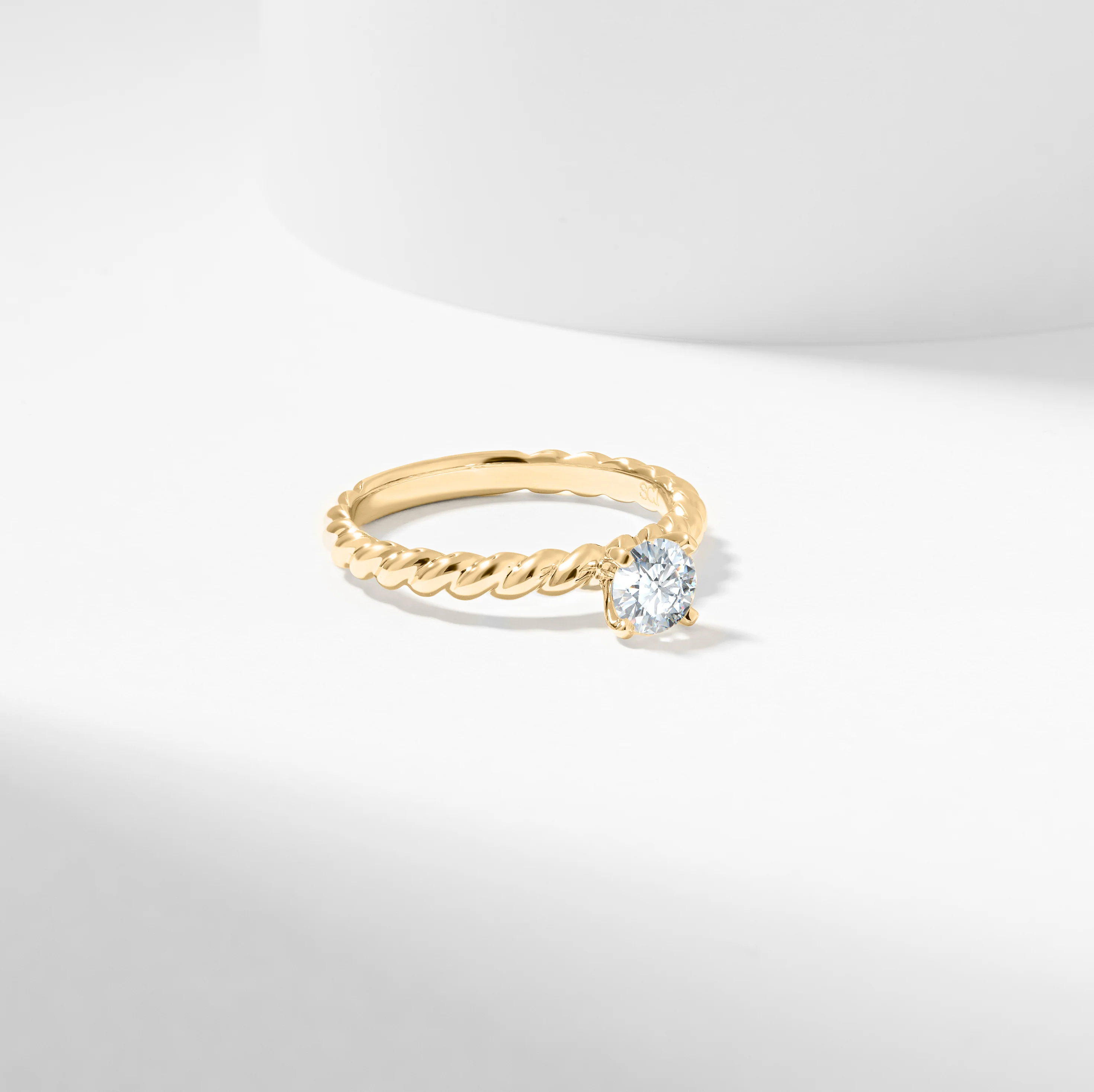 14k Yellow Gold Round Brilliant Diamond Solitaire Rope Twist Engagement Ring 0.5tdw - Image 3