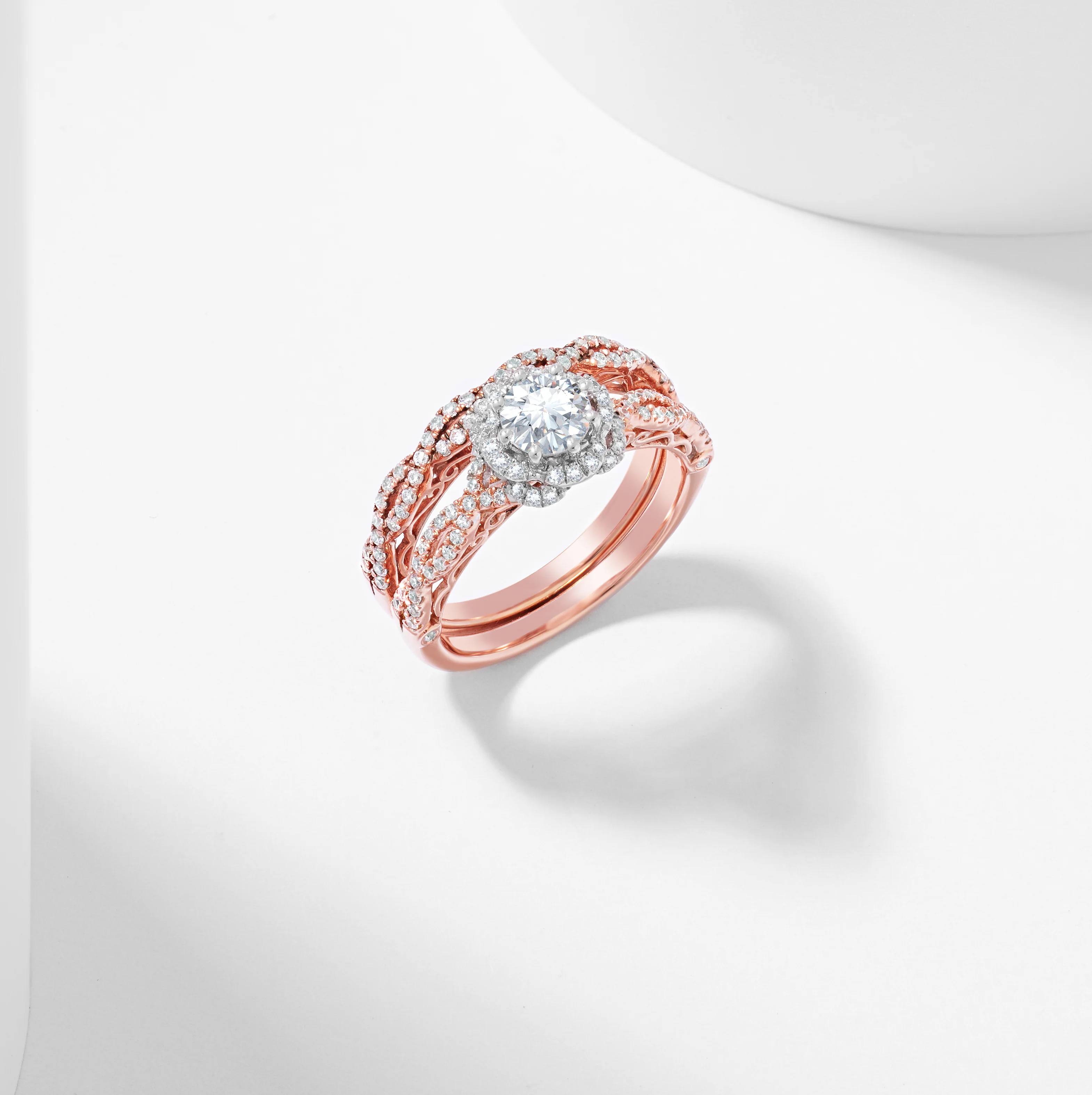 Round Brilliant Diamond Flower Halo Bridal Set 1.5tdw - Image 4