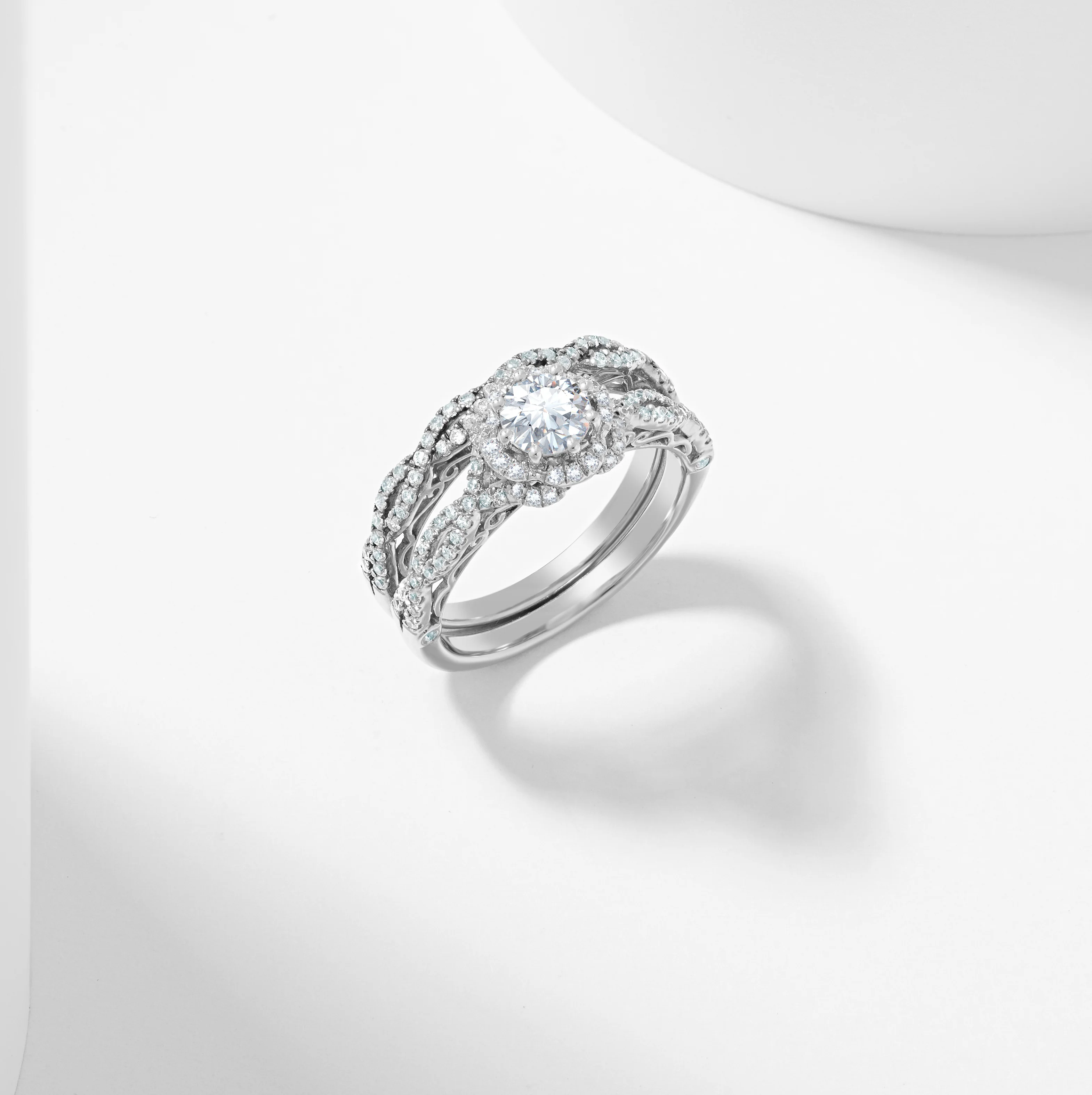 Round Brilliant Diamond Flower Halo Bridal Set 1.5tdw - Image 3