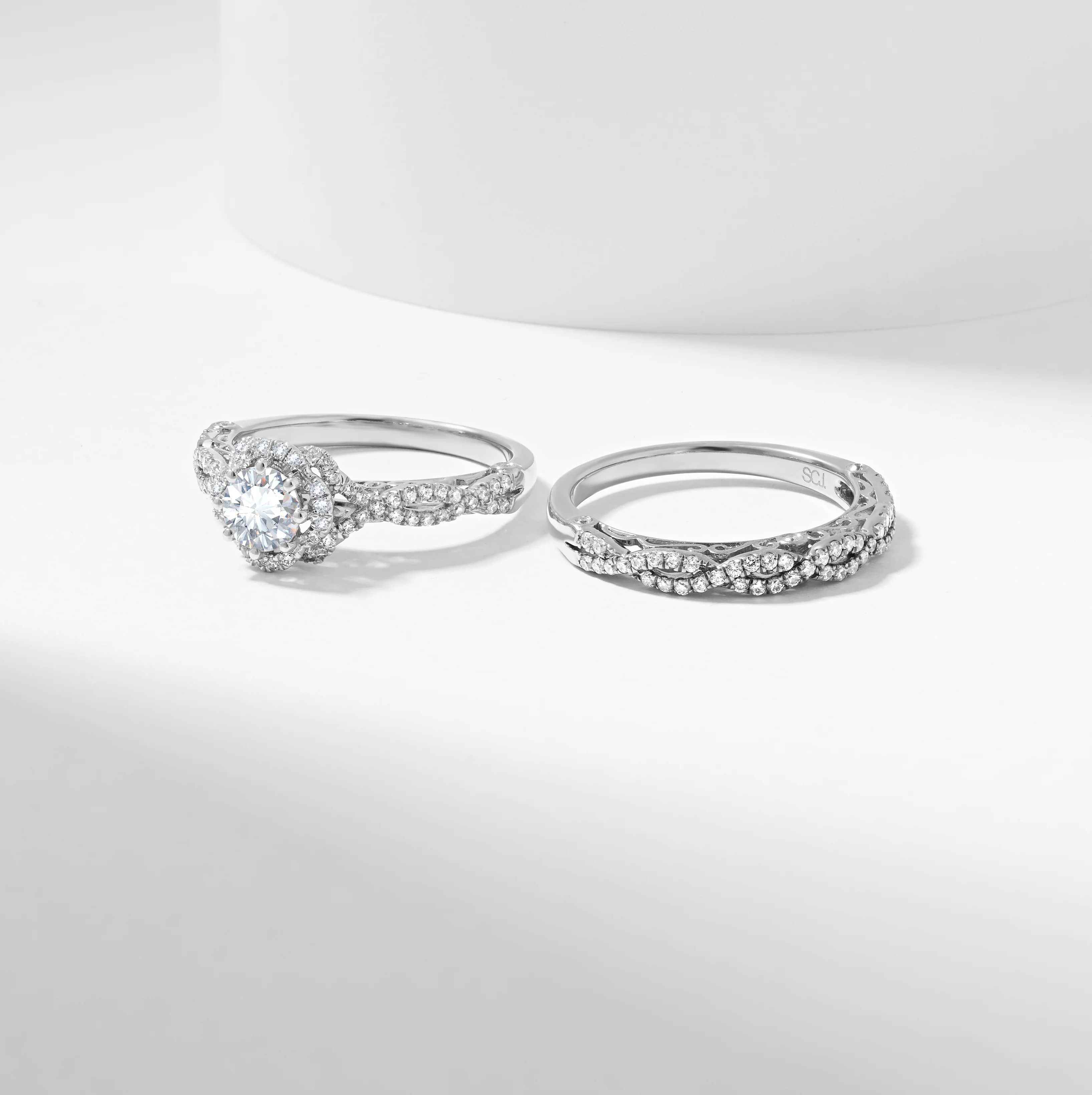 Round Brilliant Diamond Flower Halo Bridal Set 1.5tdw - Image 6