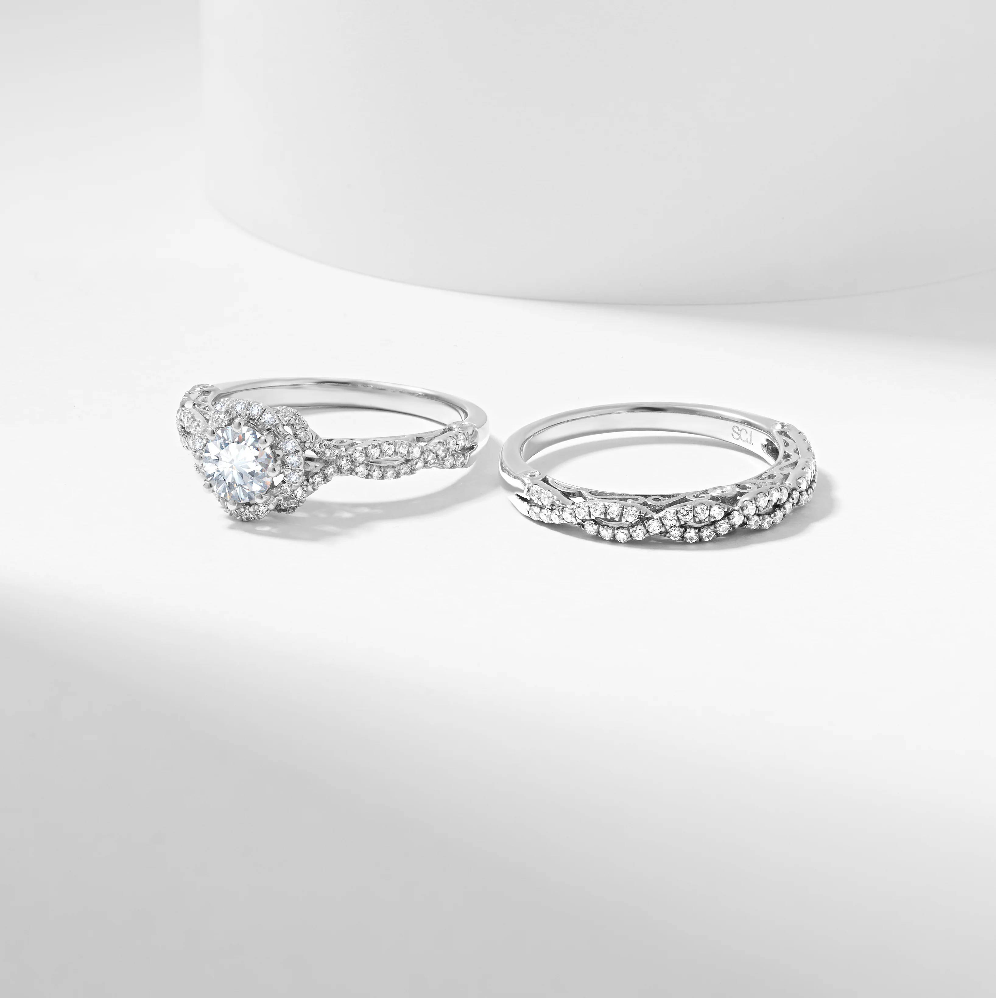 Round Brilliant Diamond Flower Halo Bridal Set 1.5tdw - Image 8