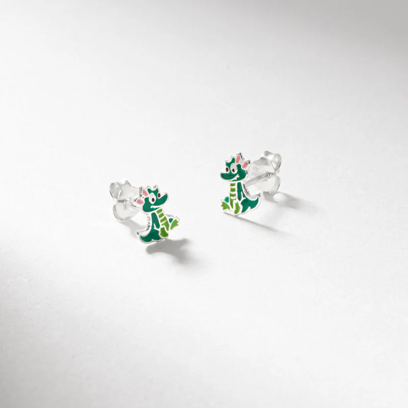 sil crocodile green enamel stud earrings - Image 3