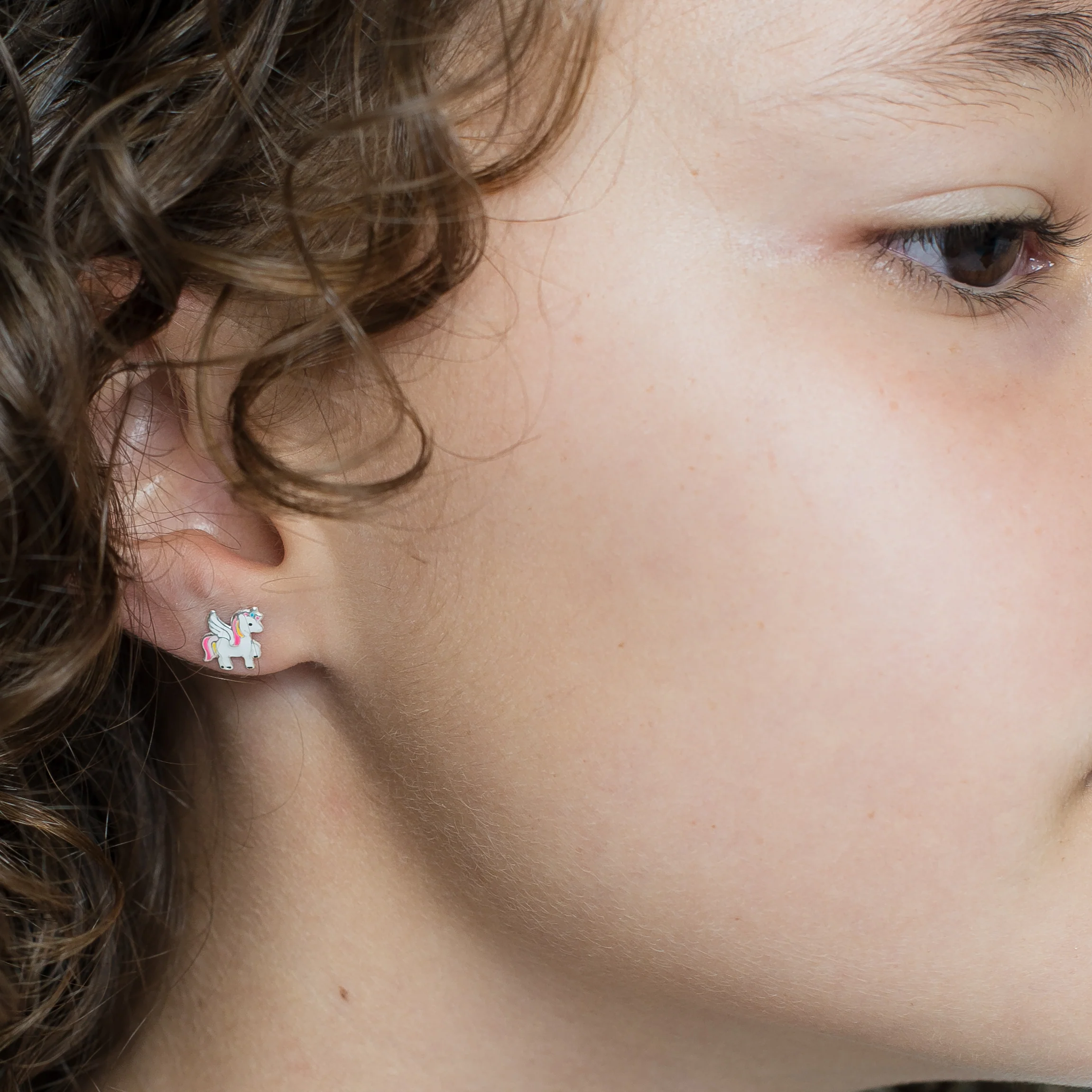 sil pink & yellow winged unicorn earrings - Image 2