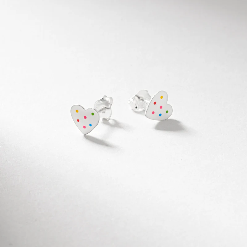 Sil polkadot enamel heart stud earrings - Image 3