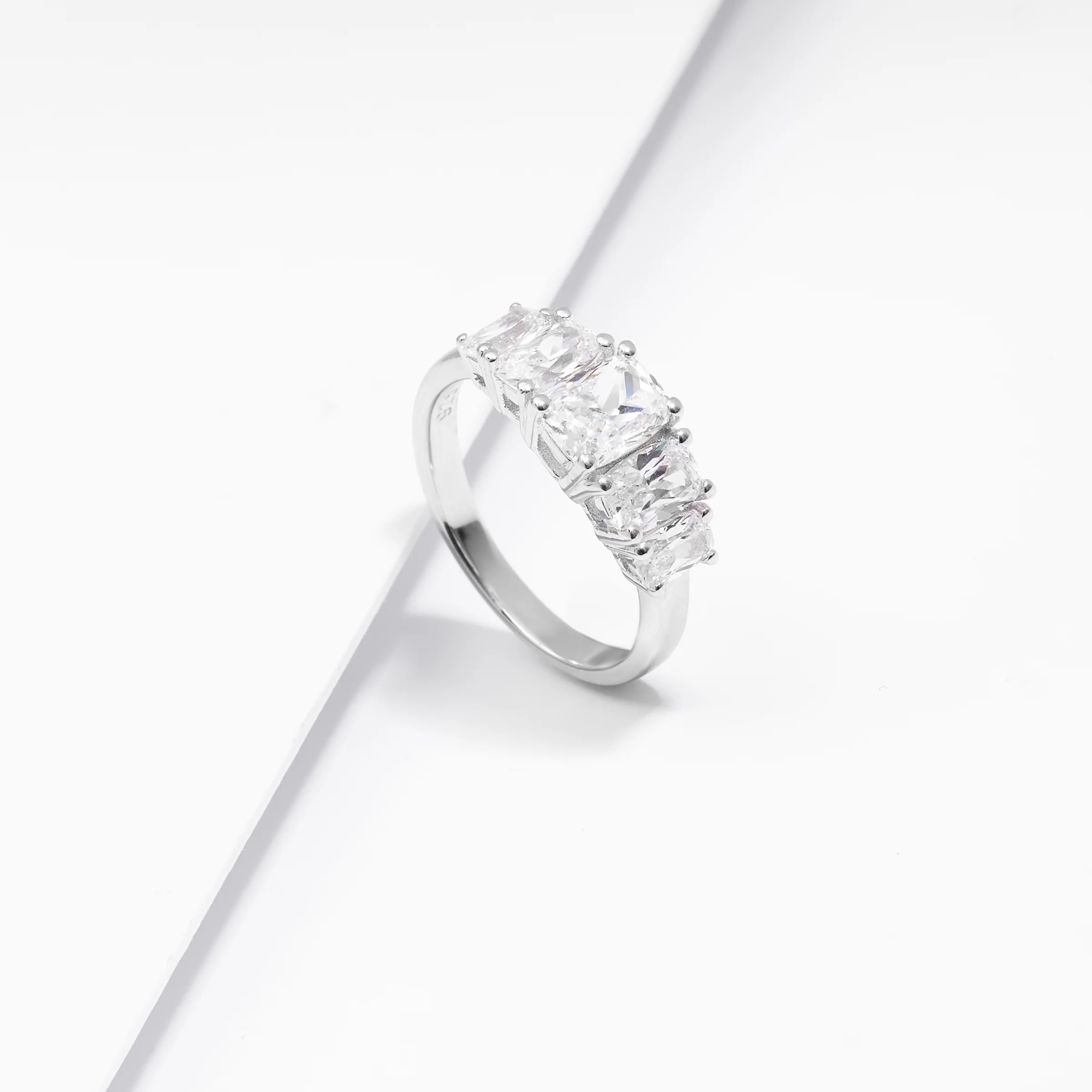 Sterling Silver 5 Elongated Cushion Cut Zirconias Ring - Image 2