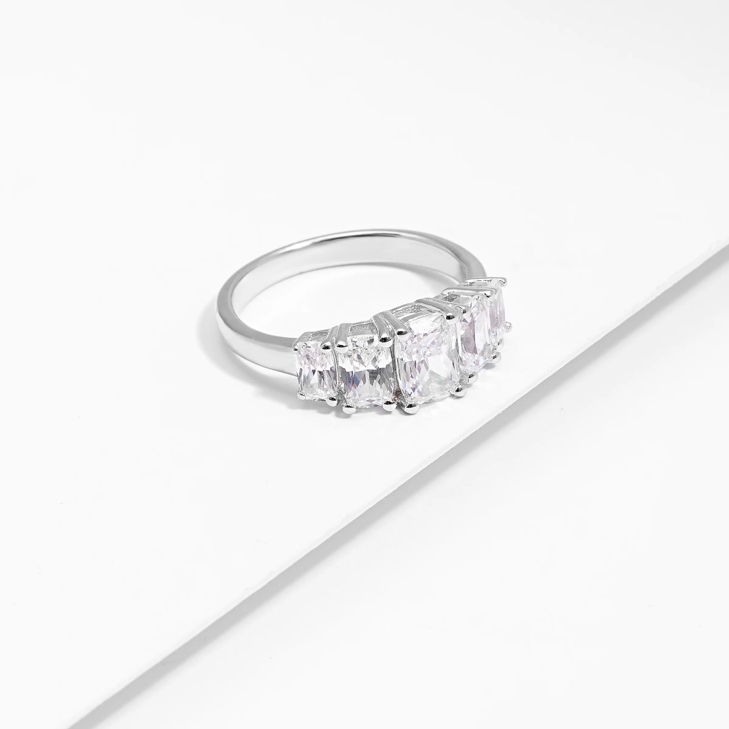 Sterling Silver 5 Elongated Cushion Cut Zirconias Ring - Image 3