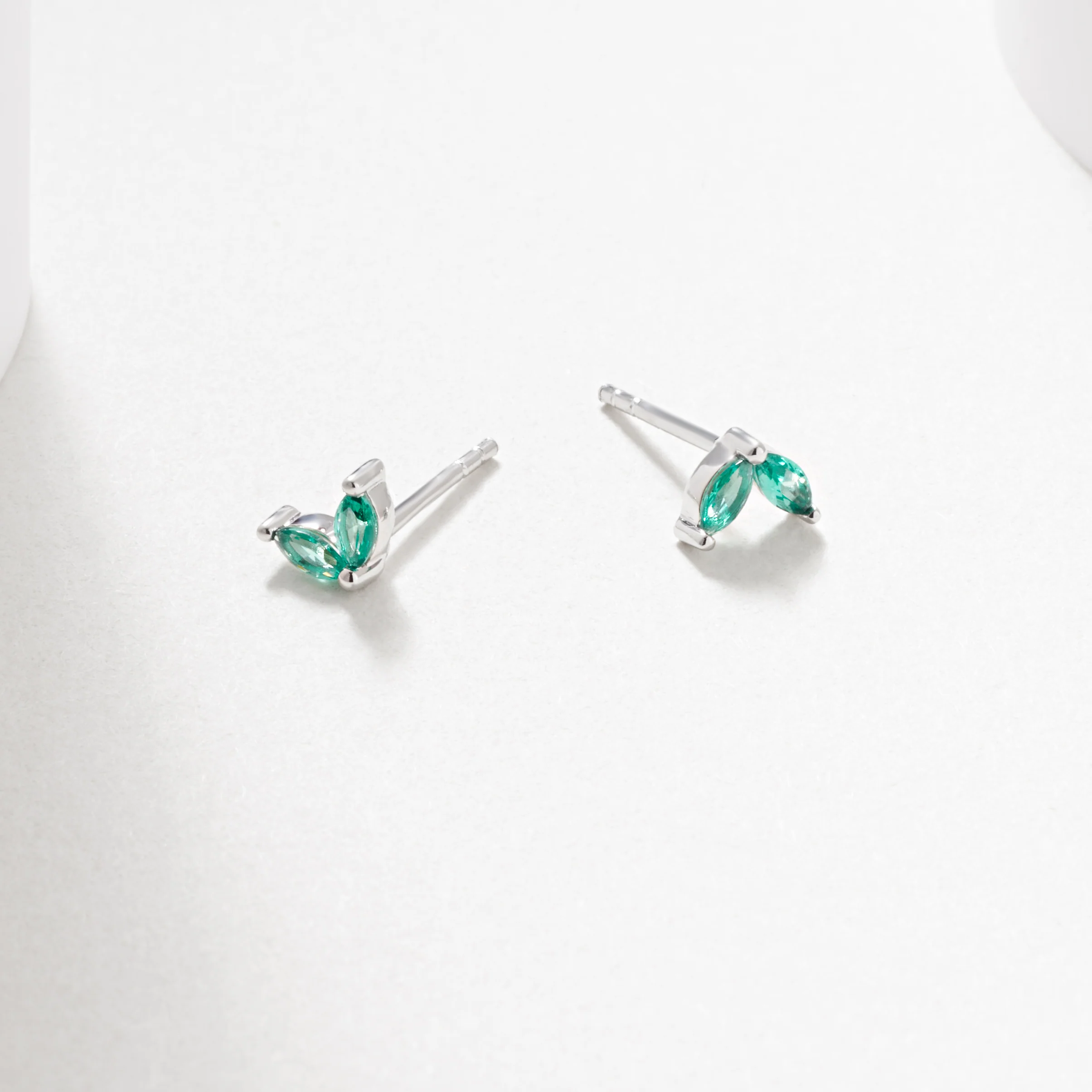 Silver CR. Emerald Marquise Stud Earrings - Image 2
