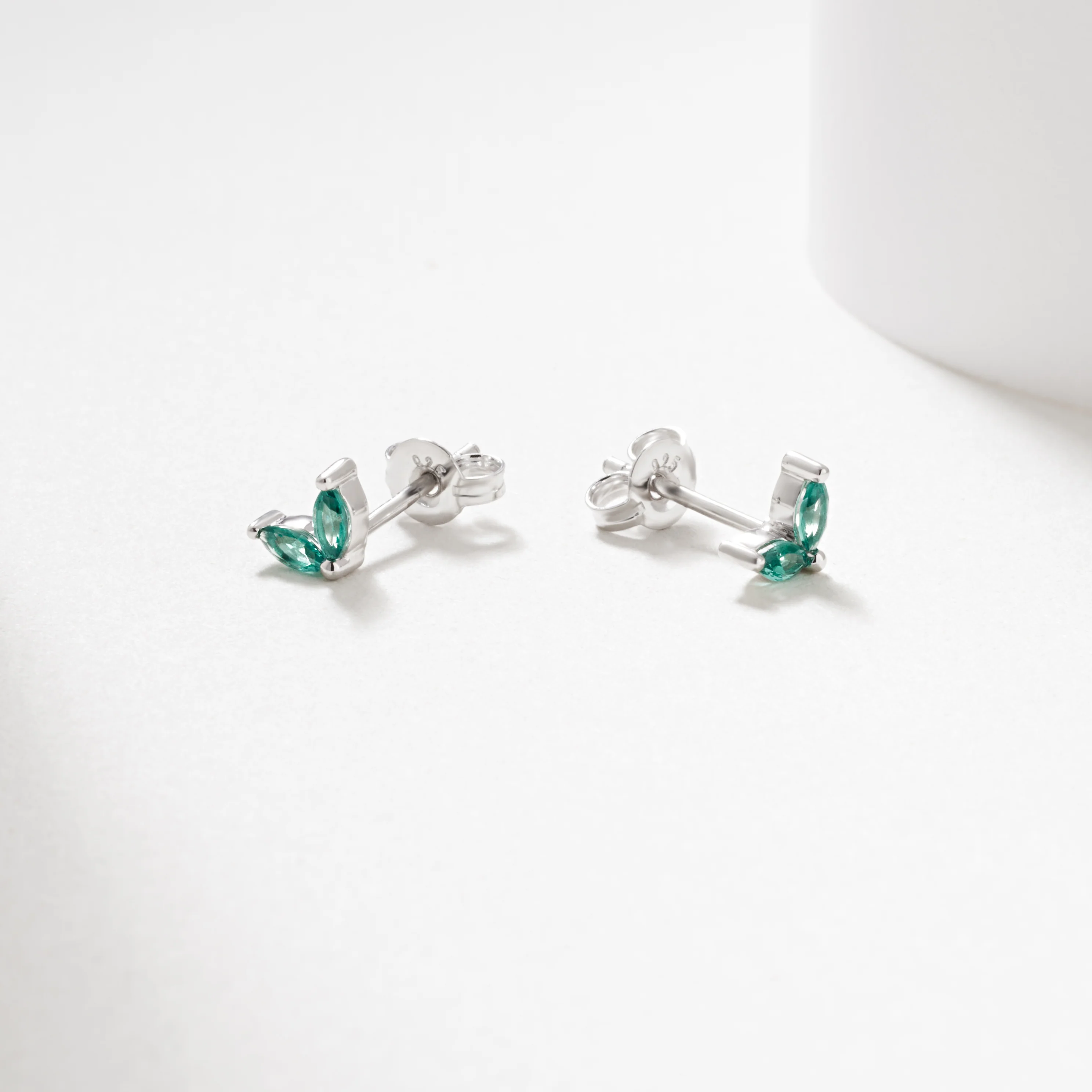 Silver CR. Emerald Marquise Stud Earrings - Image 3