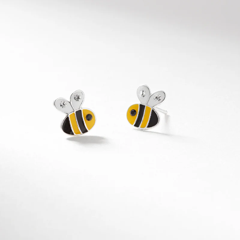 Silver enamel & crystal bee stud earrings - Image 3