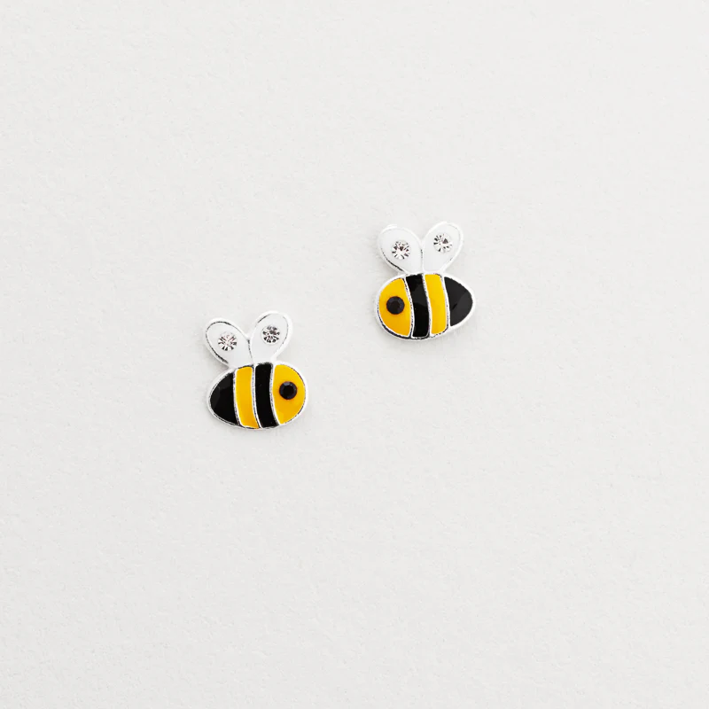 Silver enamel & crystal bee stud earrings - Image 5