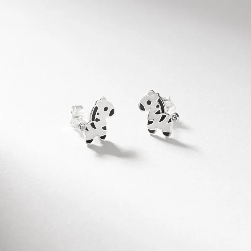 Silver enamel crystal zebra stud earrings - Image 3