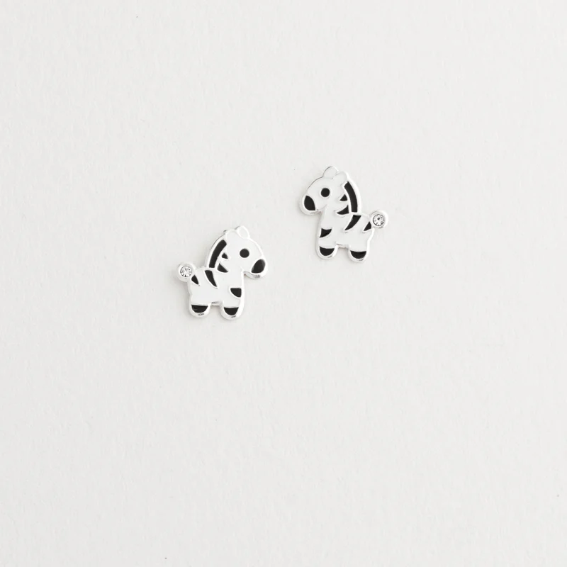 Silver enamel crystal zebra stud earrings - Image 5