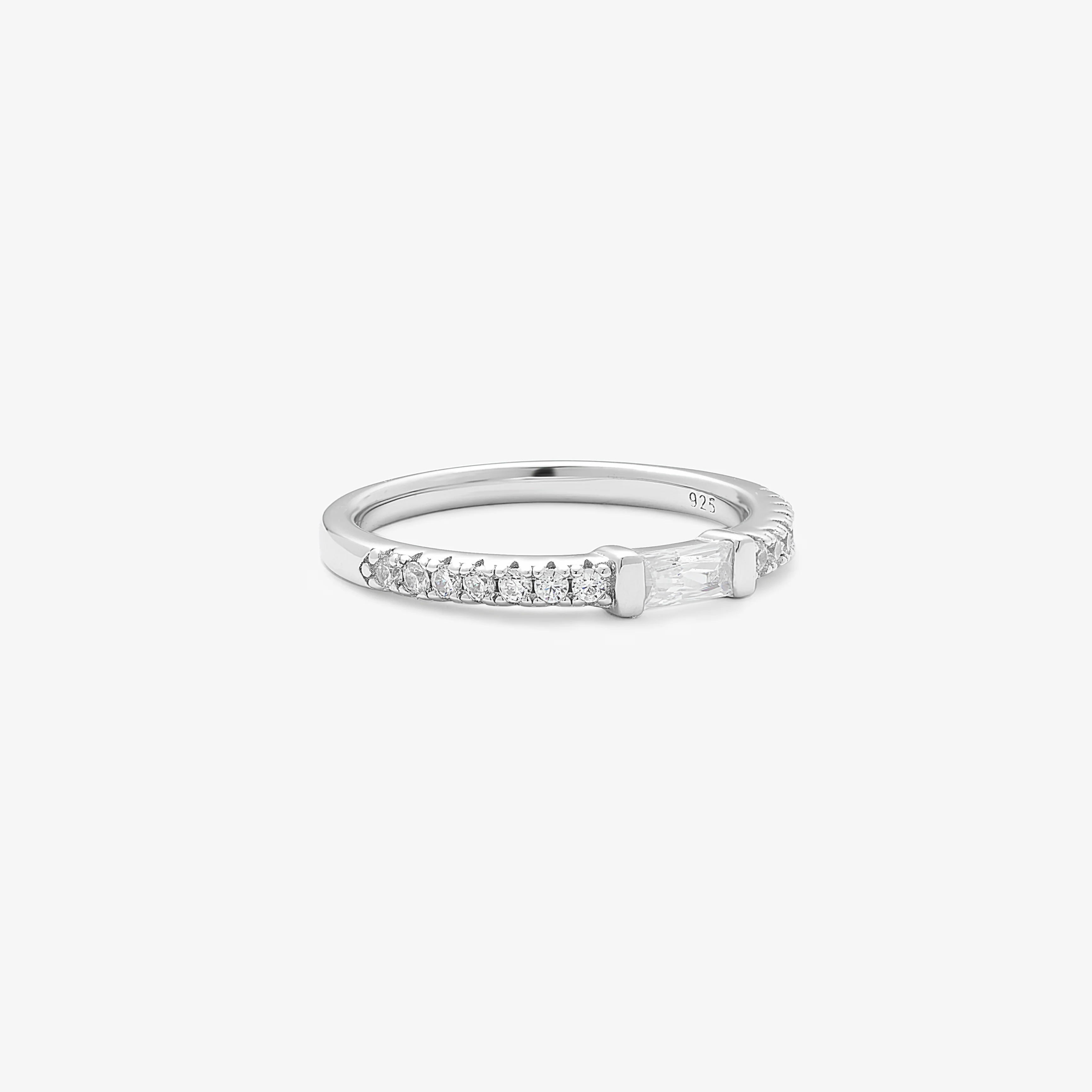 silver white cz band + white baguette cz ring size O - Image 3