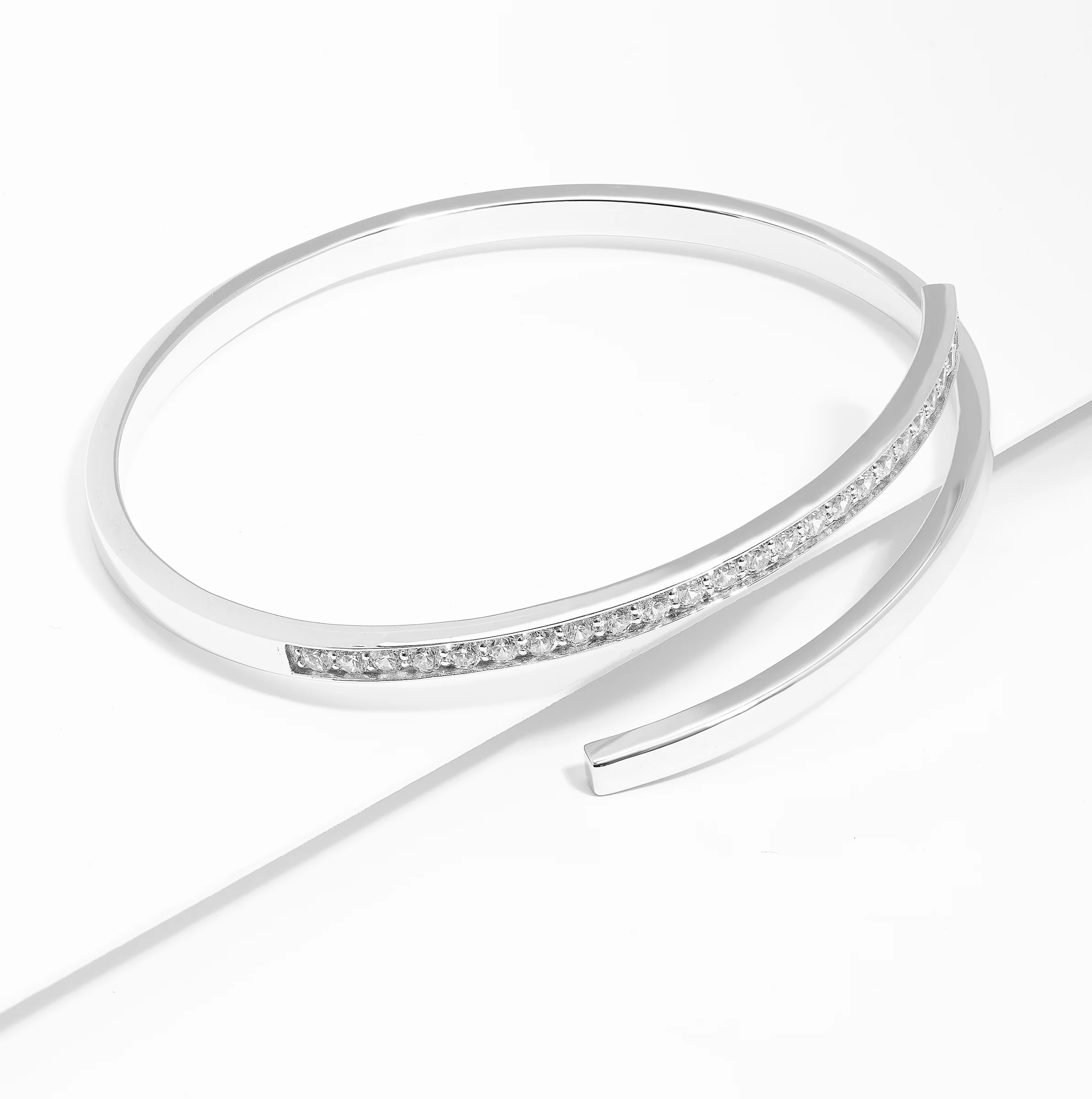 Sterling Silver Zirconia Oval Bypass Bangle 65mm - Image 3