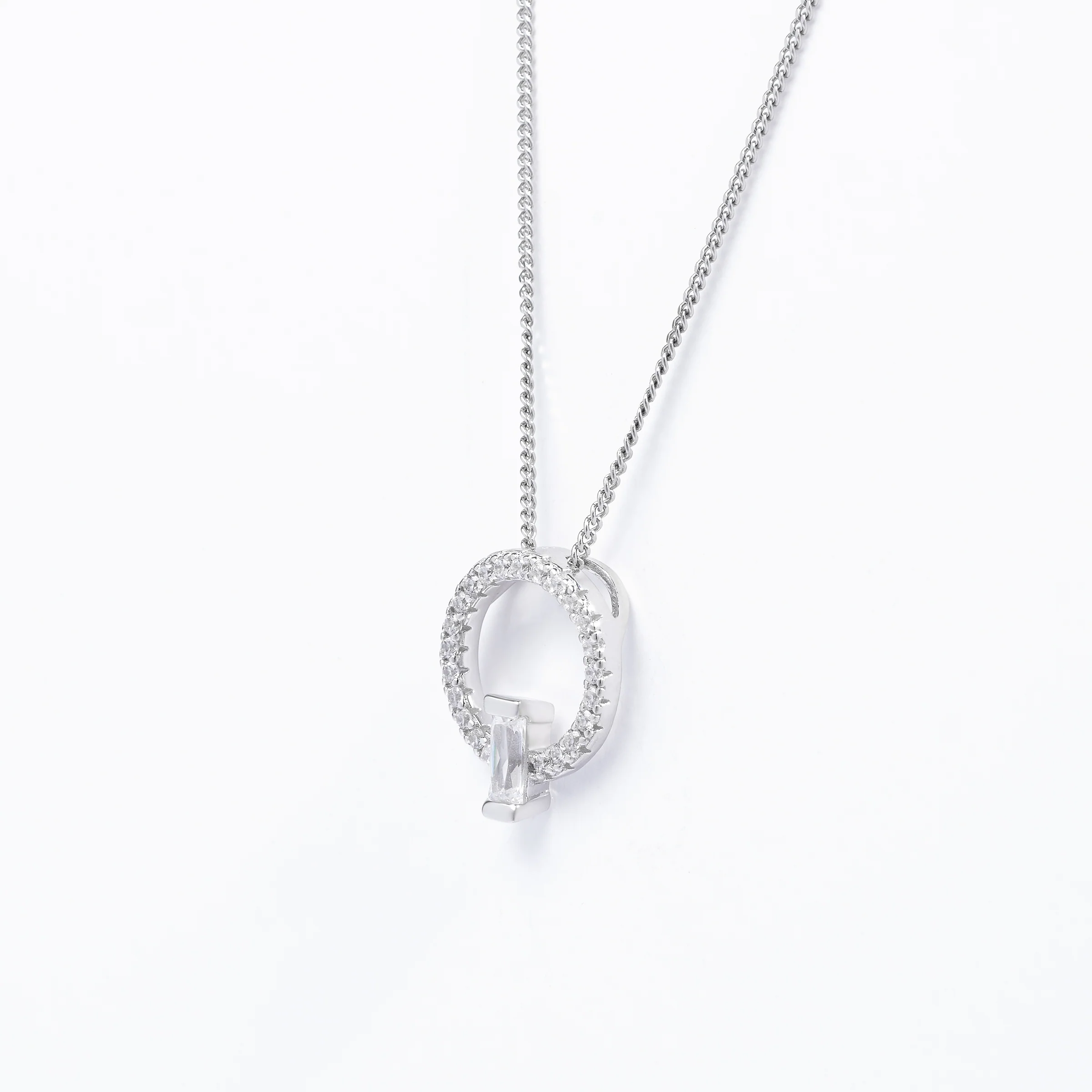 Sterlin Silver Zirconia Open Circle Pendant With Baguette - Image 2
