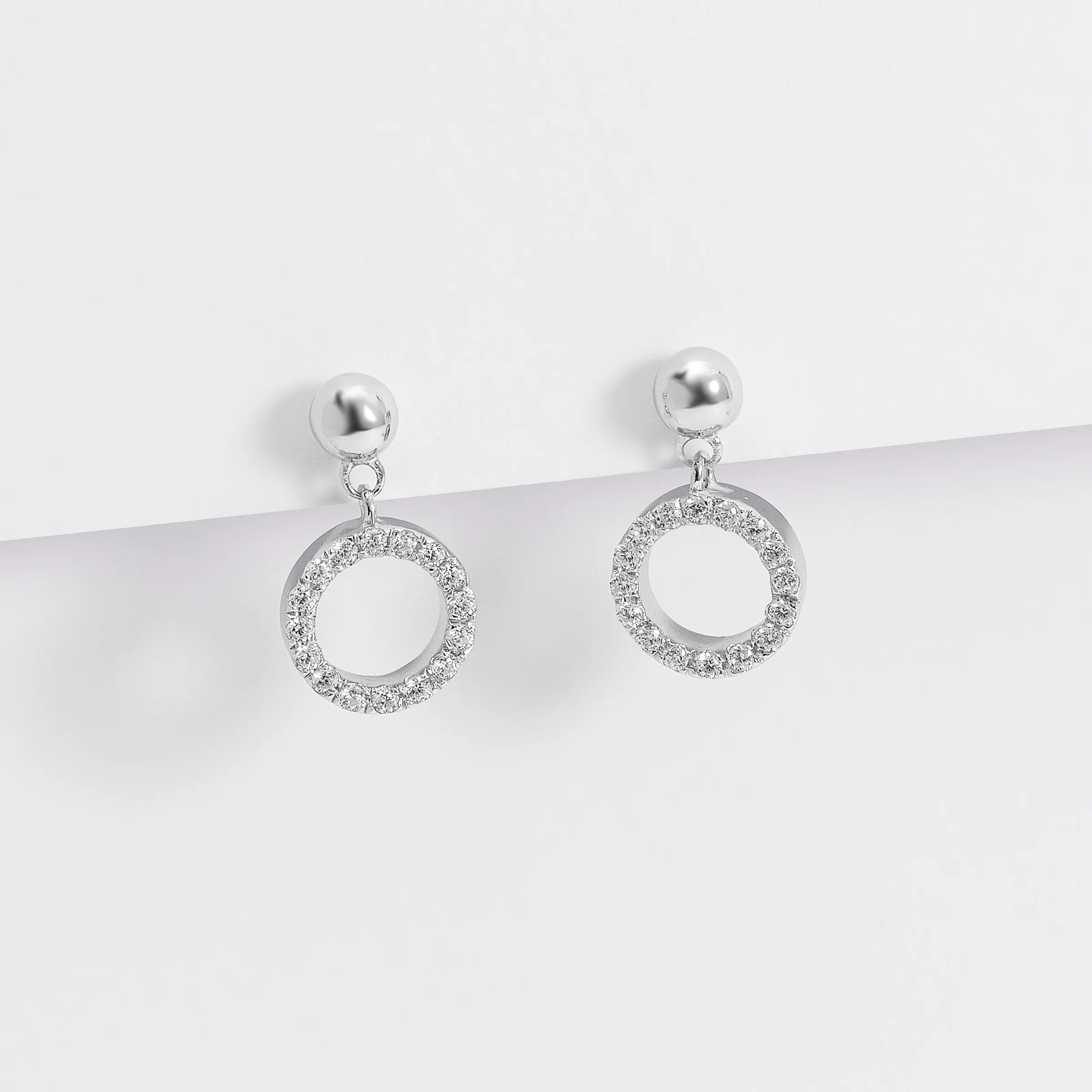Sterling Silver 4mm Ball Stud With Zirconia Open Circle Drop Earrings - Image 3