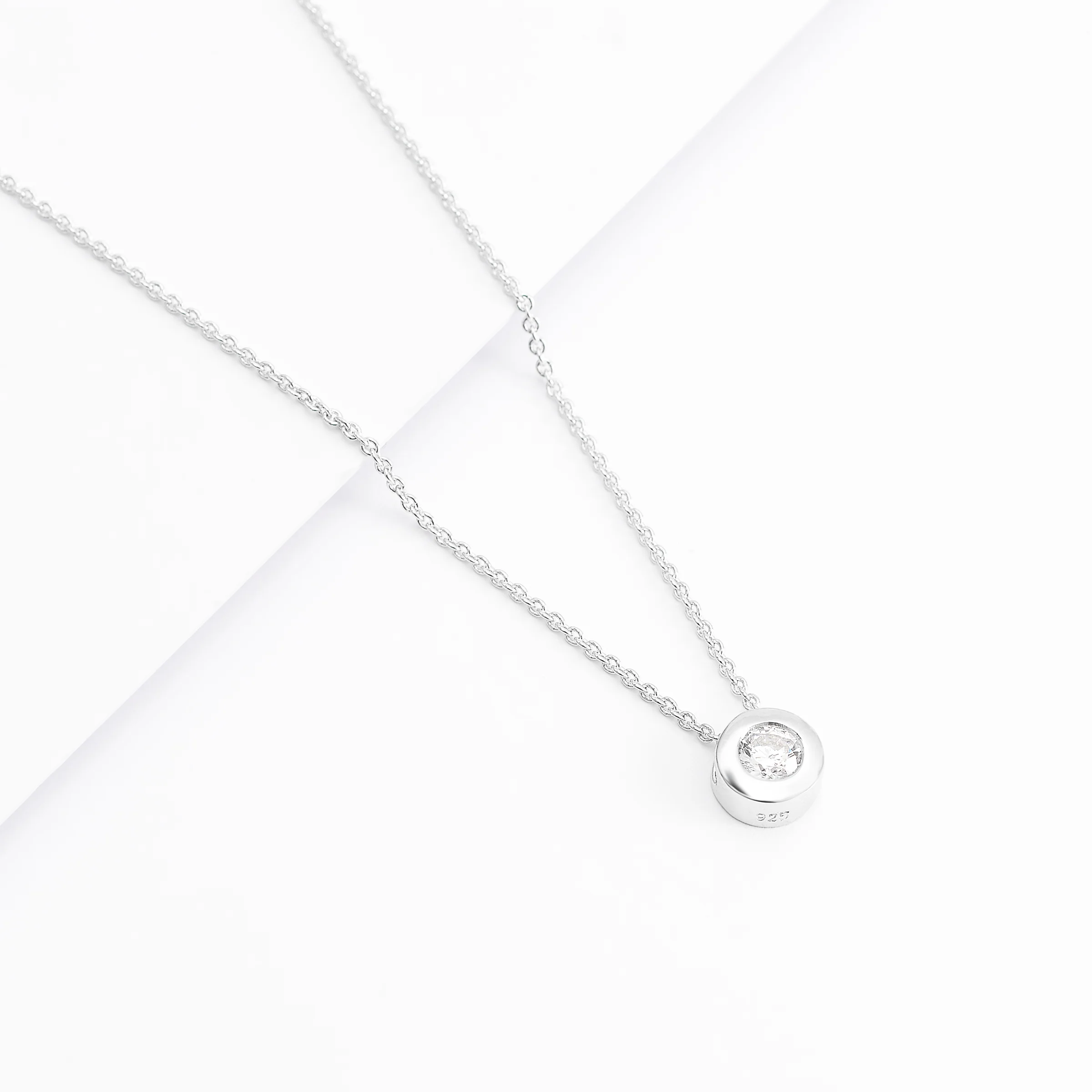 Sterling Silver 6.5mm Bezel Set Zirconia Slider Necklace - Image 2