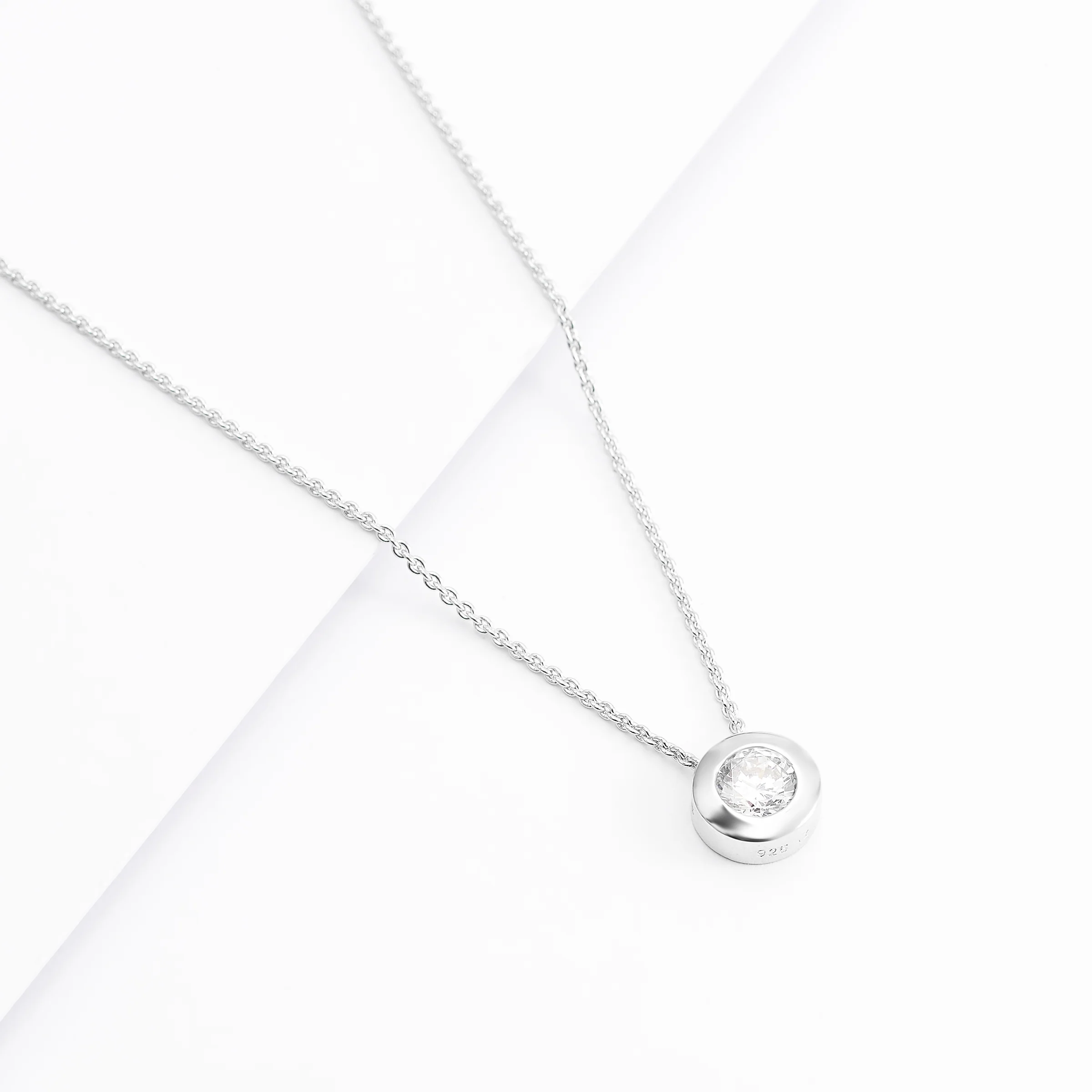 Sterling Silver 8mm Bezel Set Zirconia Slider Necklace - Image 2