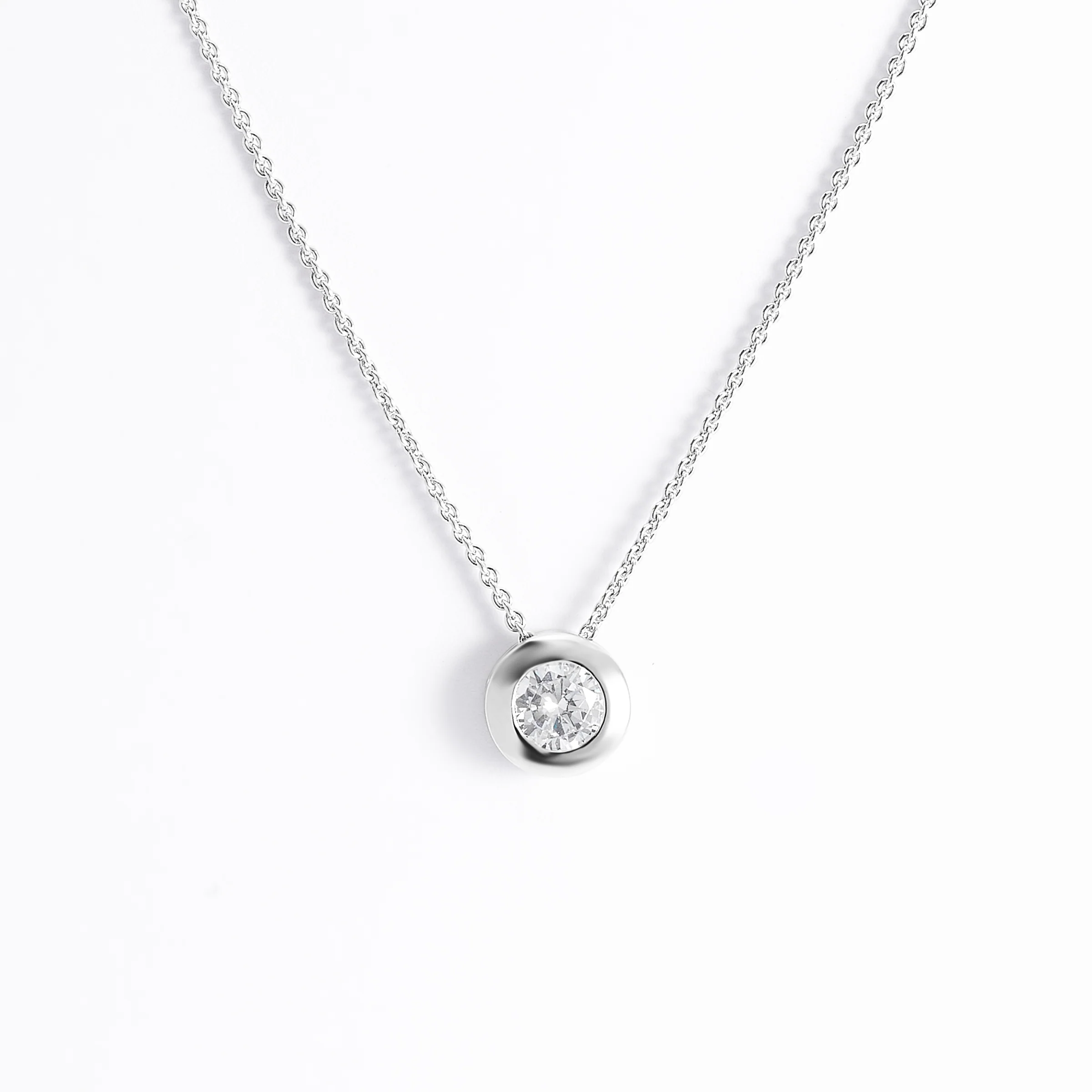 Sterling Silver 8mm Bezel Set Zirconia Slider Necklace - Image 3
