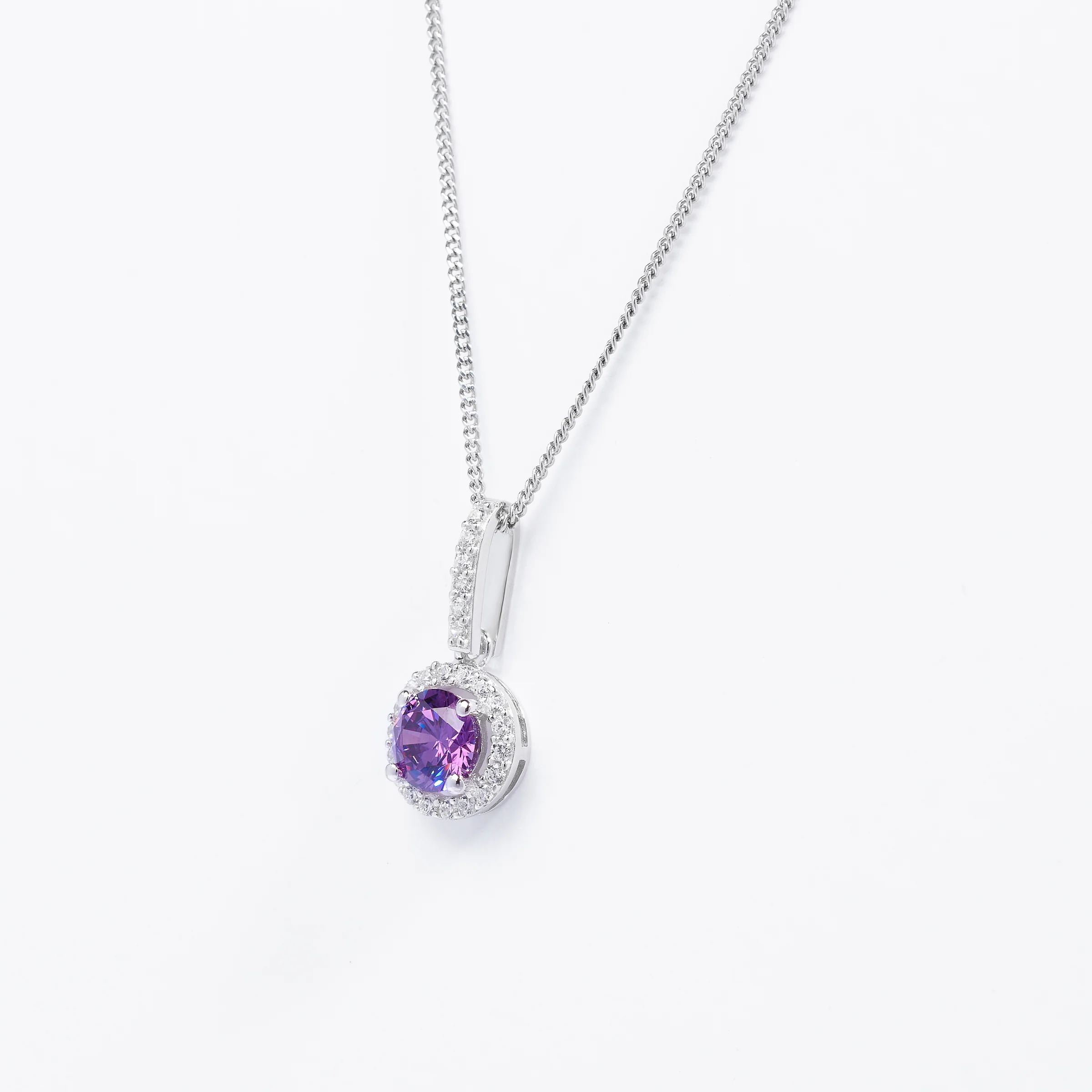 Sterling Silver Amethyst With Zirconia Halo Pendant - Image 2