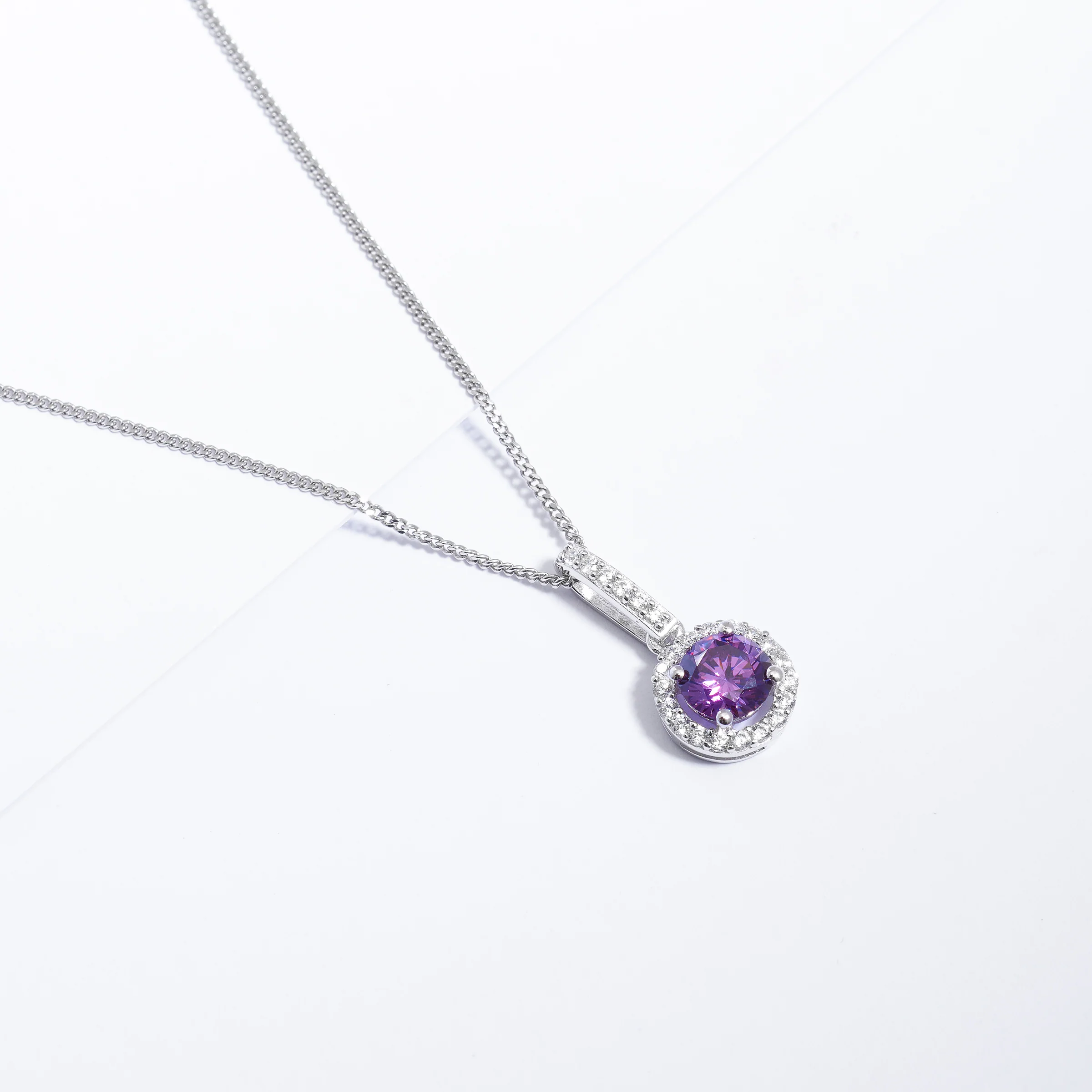 Sterling Silver Amethyst With Zirconia Halo Pendant - Image 3