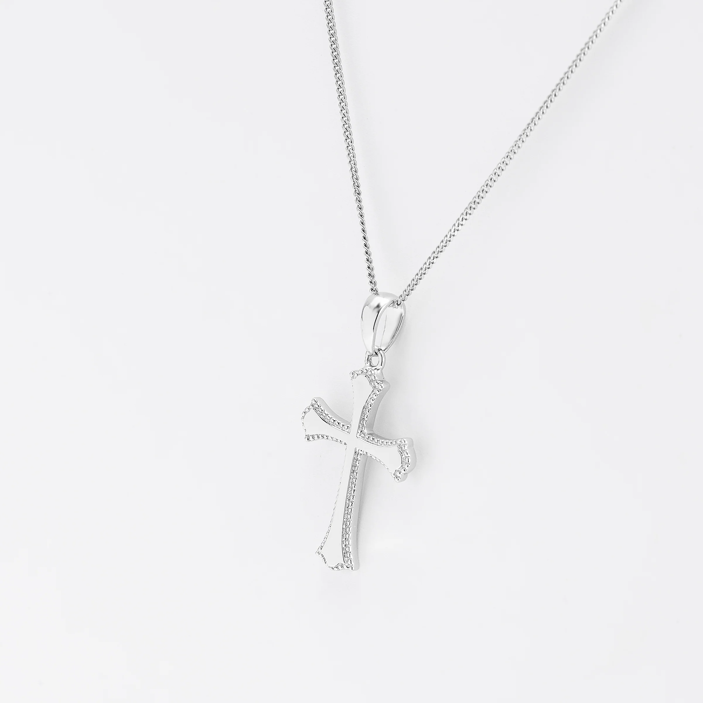 Sterling Silver Beaded Edge Cross Pendant 16x23mm - Image 2