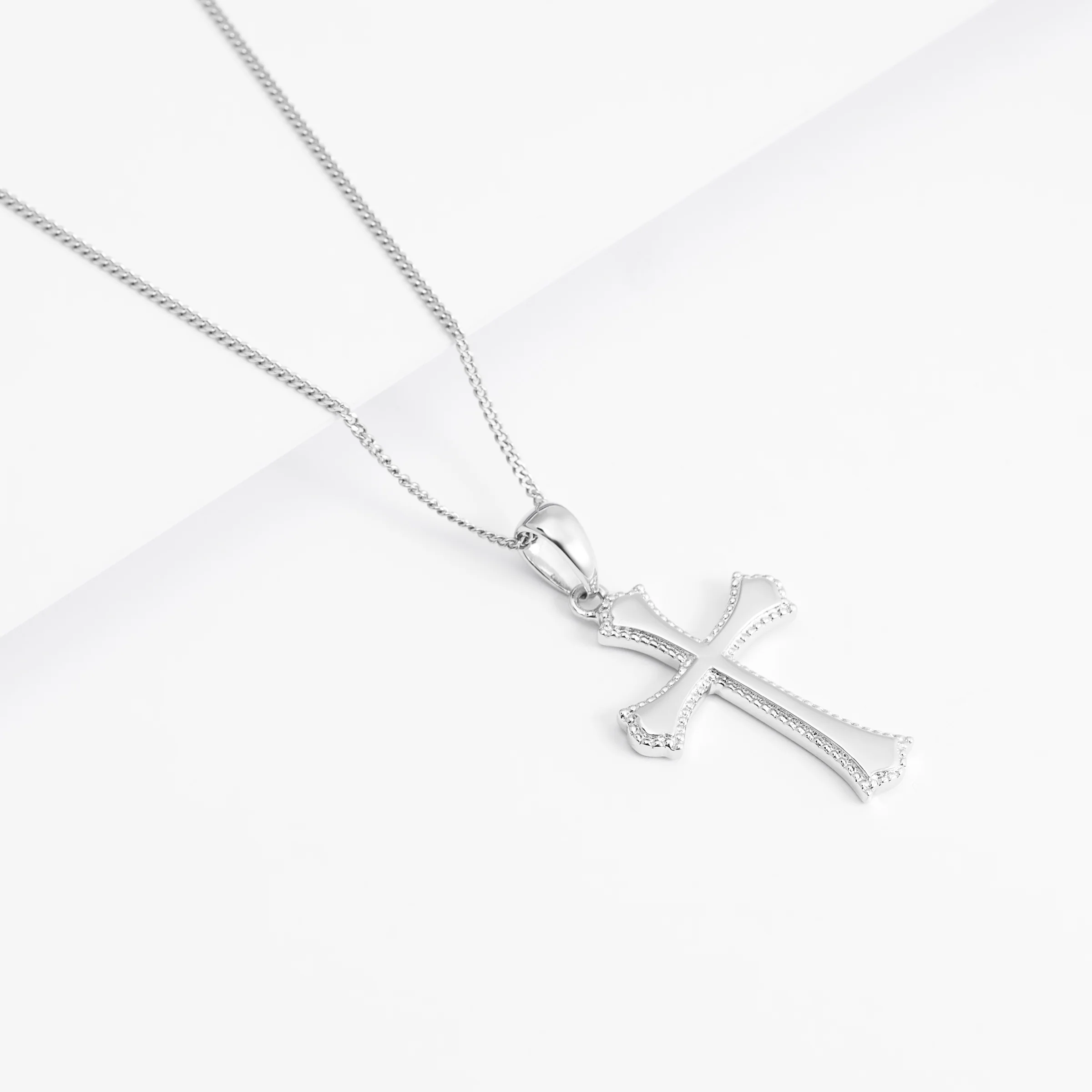 Sterling Silver Beaded Edge Cross Pendant 16x23mm - Image 3