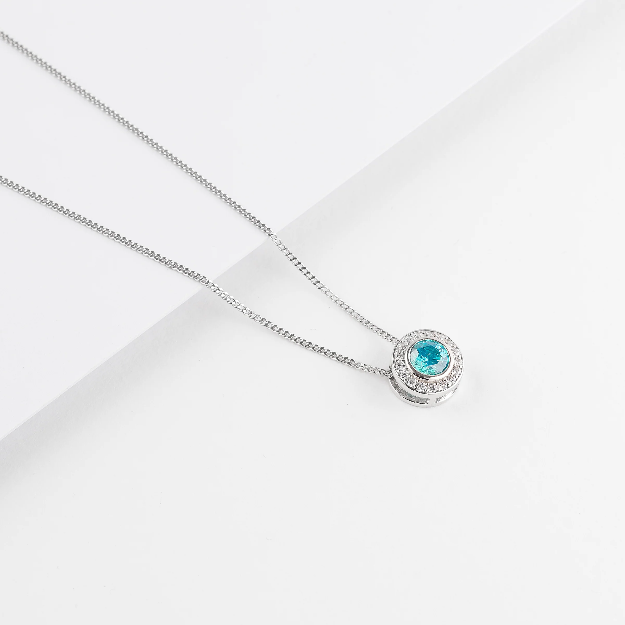 Sterling Silver Bezel Green Zirconia Halo Slider Pendant - Image 2