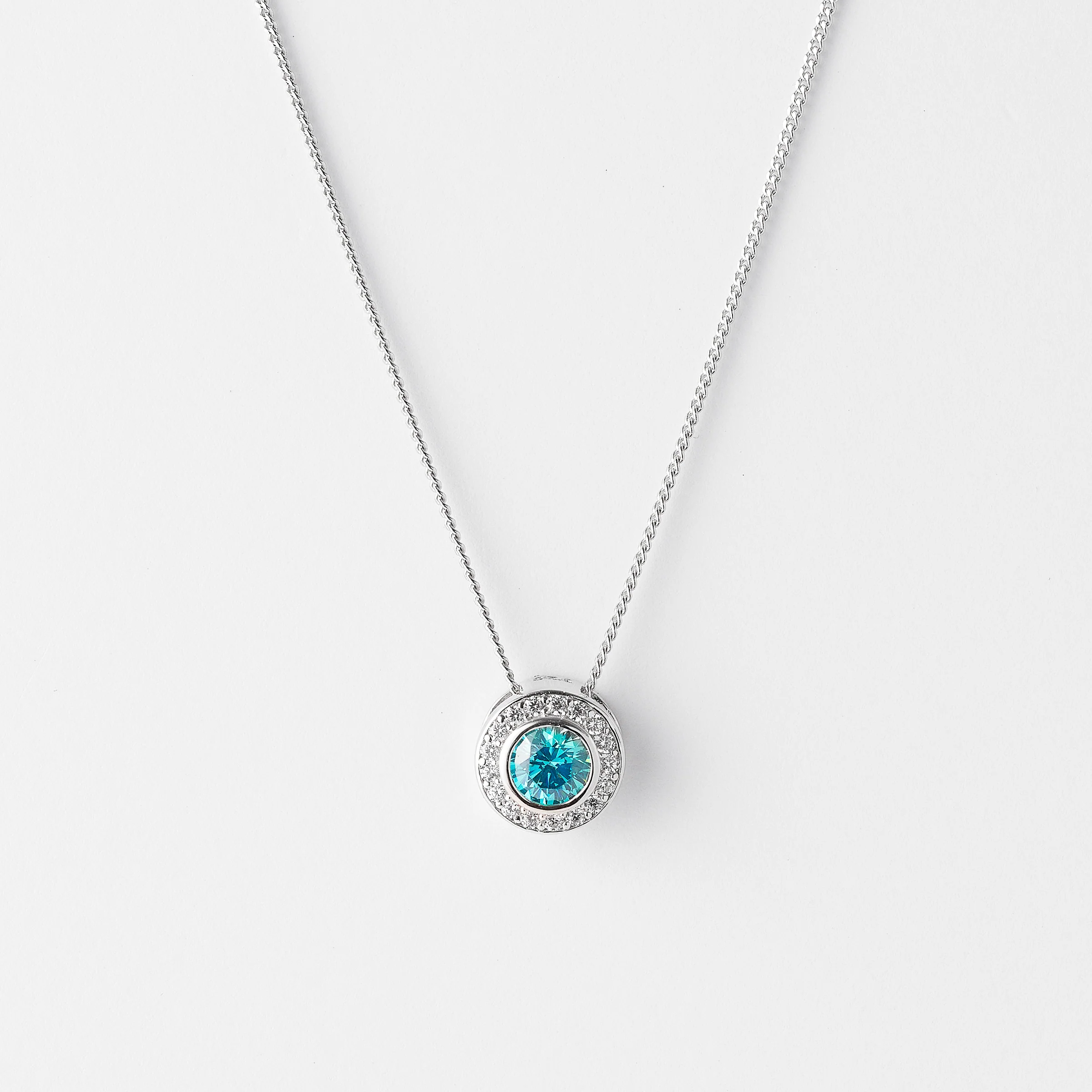 Sterling Silver Bezel Green Zirconia Halo Slider Pendant - Image 3