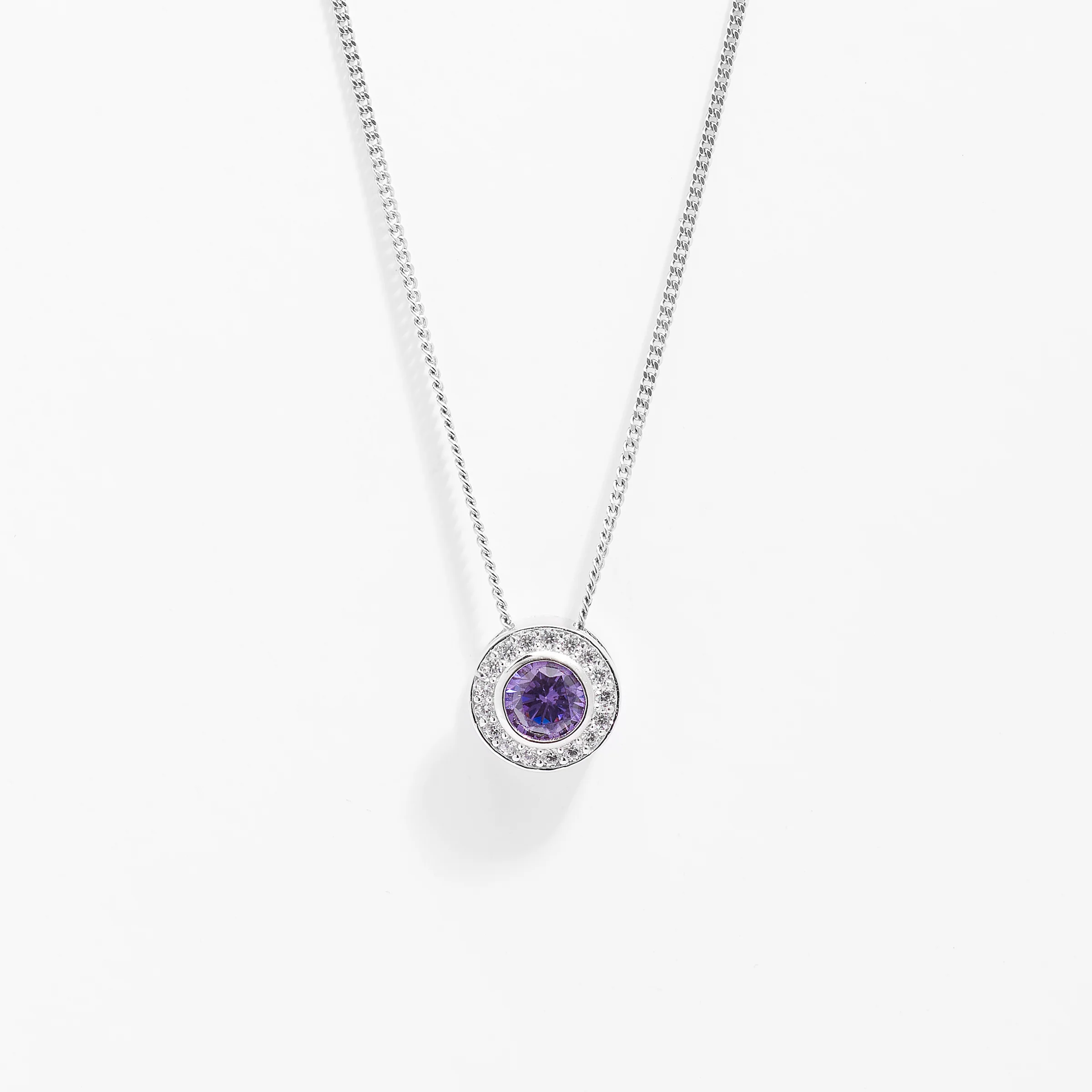 Sterling Silver Bezel Purple Zirconia Halo Slider Pendant - Image 3
