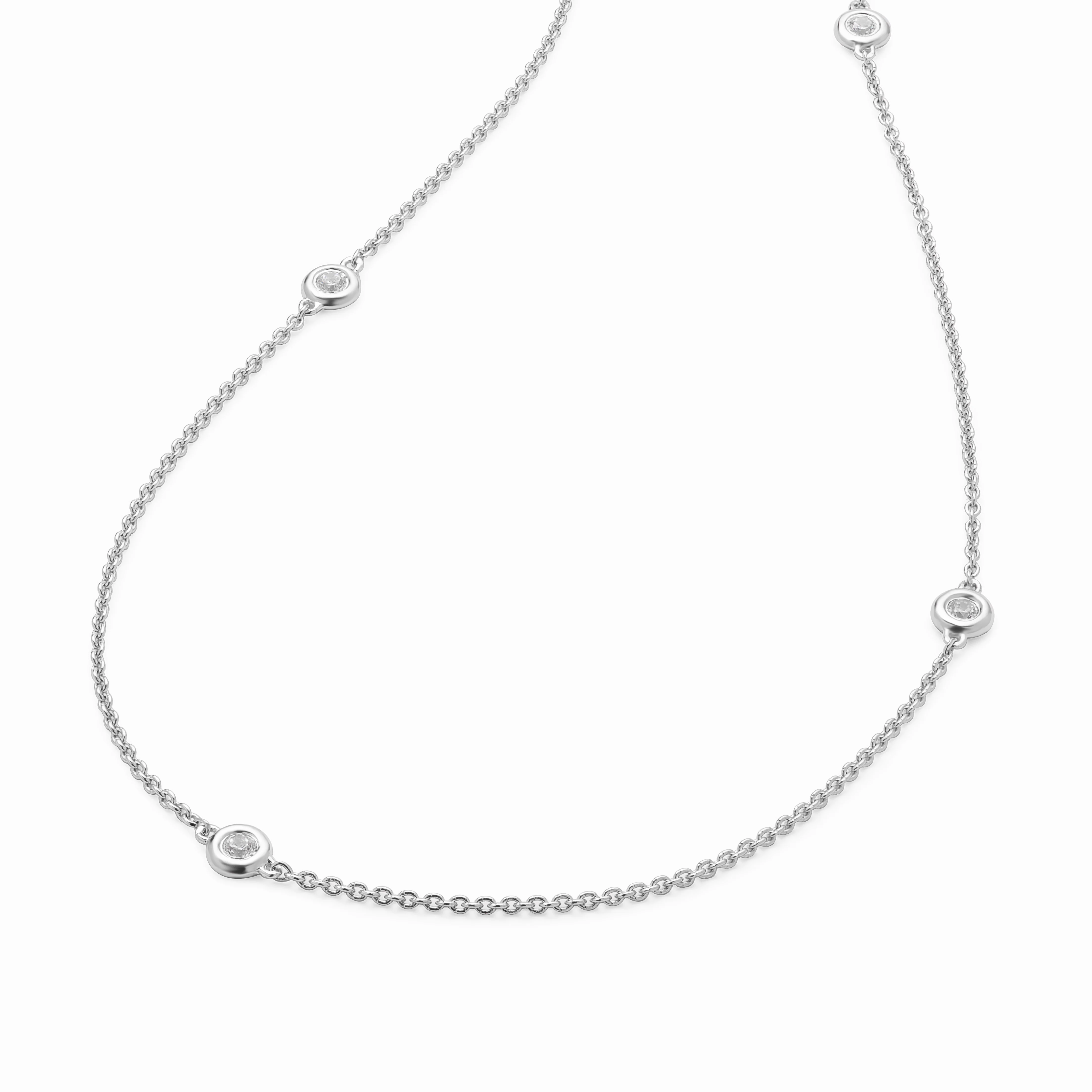 Sterling Silver Bezel Set Zirconia Station Necklace 45cm - Image 3
