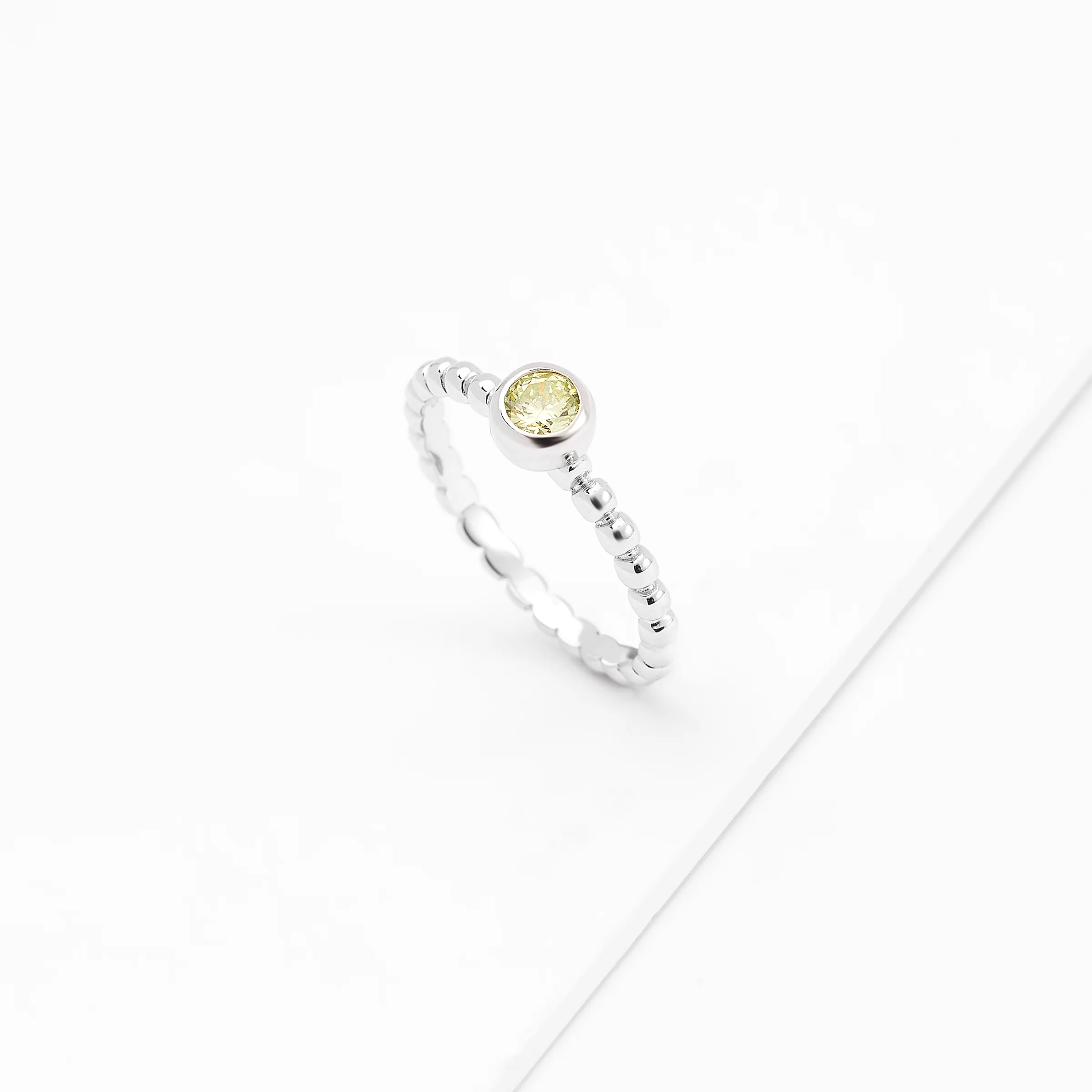 Sterling Silver Bezel Zirconia August Birthstone Beaded Ring - Image 2