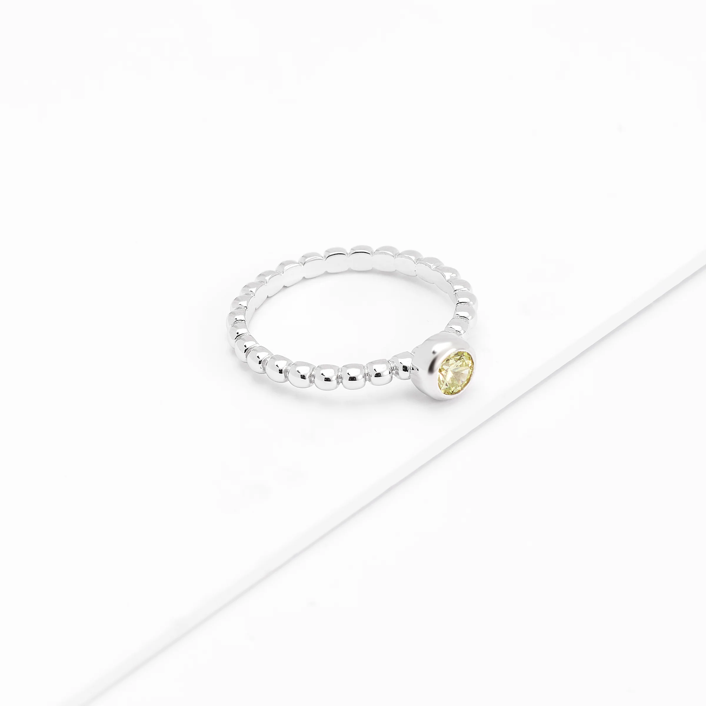 Sterling Silver Bezel Zirconia August Birthstone Beaded Ring - Image 3