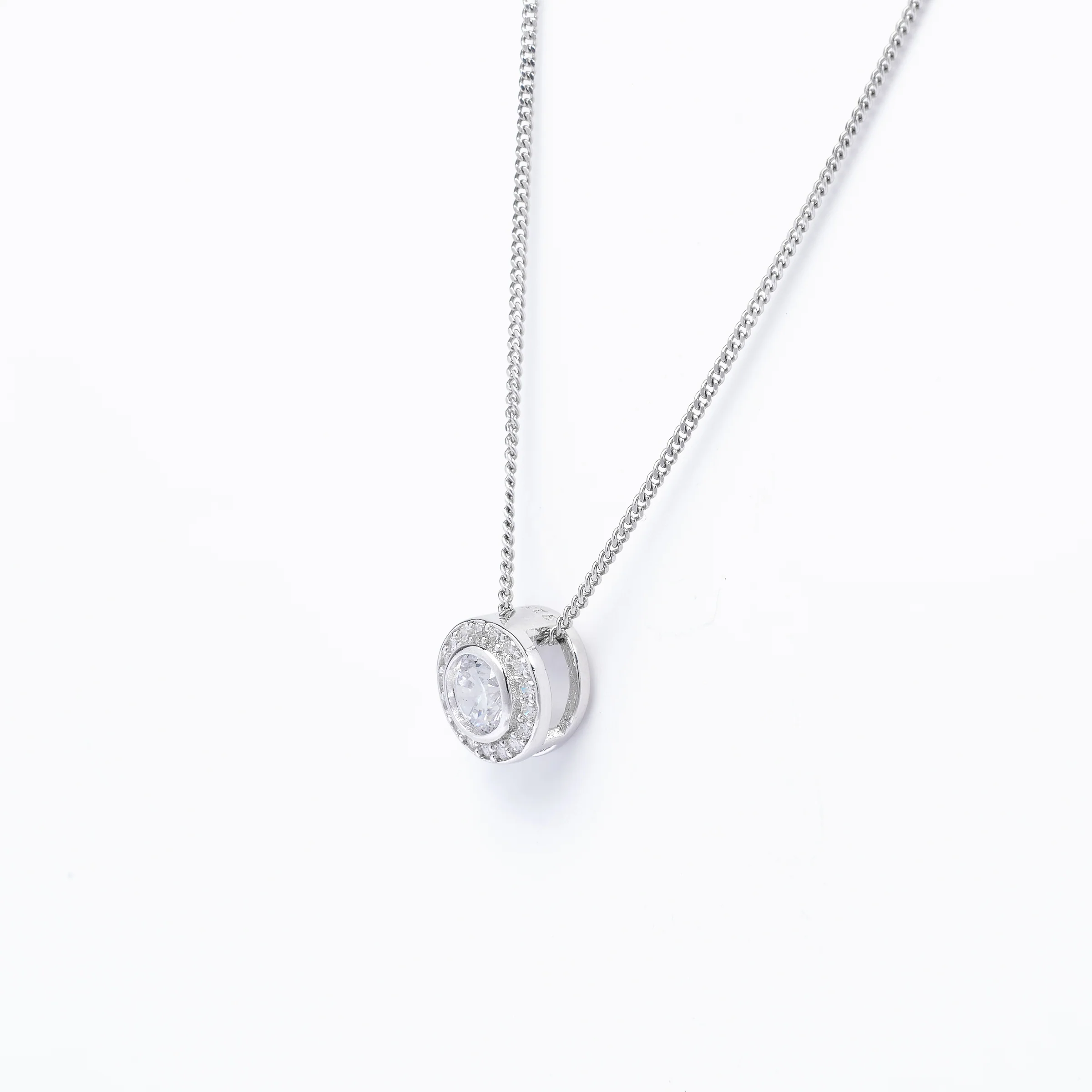 Sterling Silver Bezel Zirconia Halo Slider Pendant - Image 2