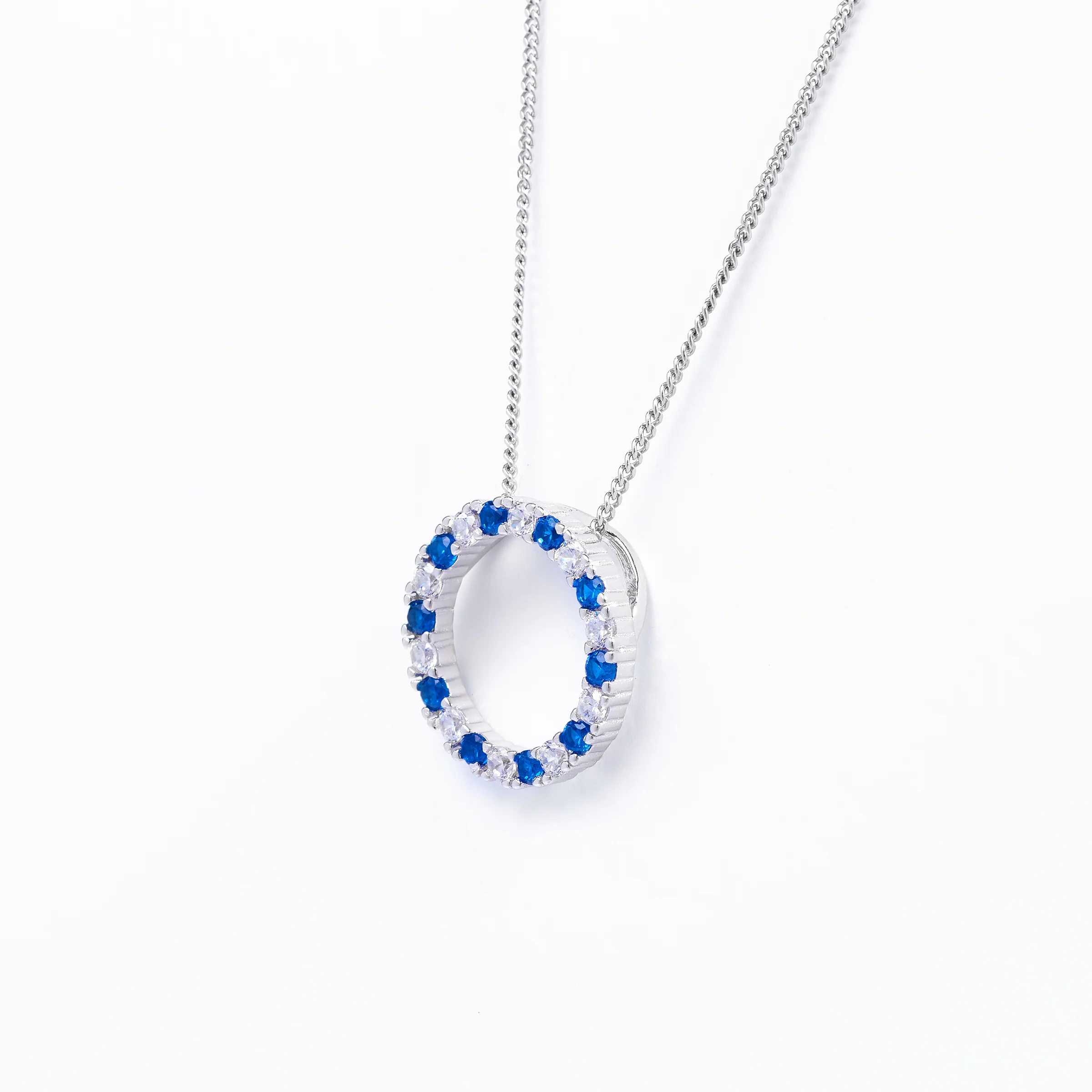 Sterling Silver Blue And White Zirconia Circle Pendant - Image 2