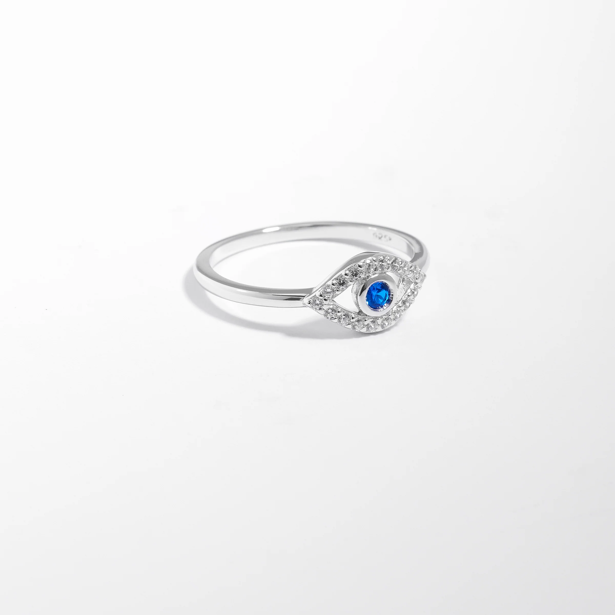 Sterling Silver Blue And White Zirconia Evil Eye Ring - Image 2