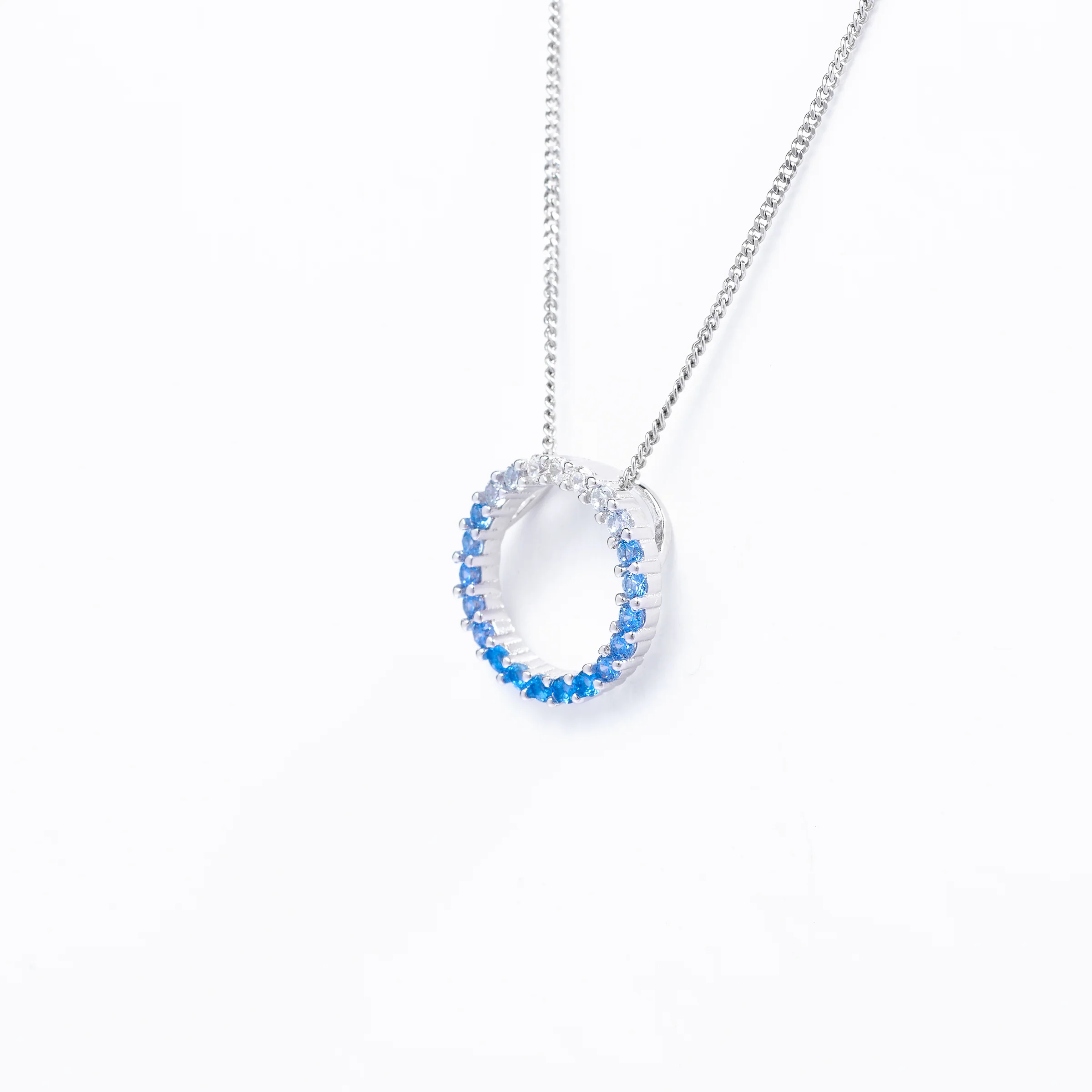 Sterling Silver Blue Ombre Zirconia Open Circle pendant - Image 2