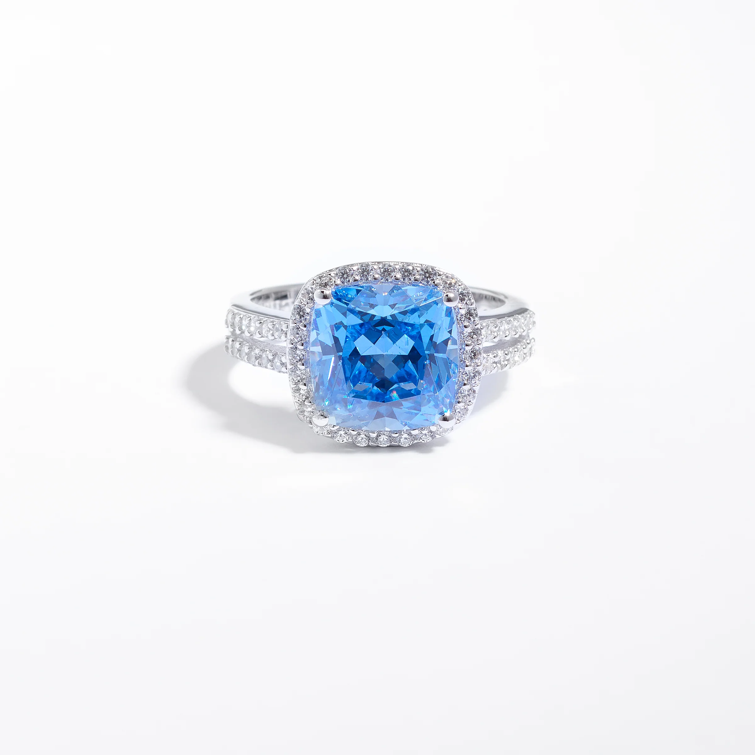 Sterling Silver Blue Zirconia Cushion Split Shank Ring - Image 3